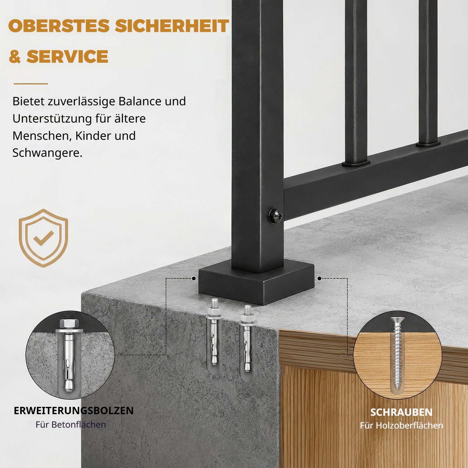BlingBin Brüstungsgeländer Aussentreppenhandlauf, Geländer Hauseingang, Treppenhandlauf-Set, 95 cm Länge, 96 cm Höhe, Treppengeländer Seitliche Montage, Eingang – Bild 4 von 5