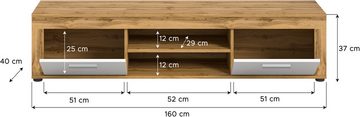 INOSIGN Lowboard Lowboard 160x37x40 cm in Eiche mit weißer Front, TV-Board, Lowboard, Wohnzimmermöbel, TV-Möbel, Niedriges Sideboard