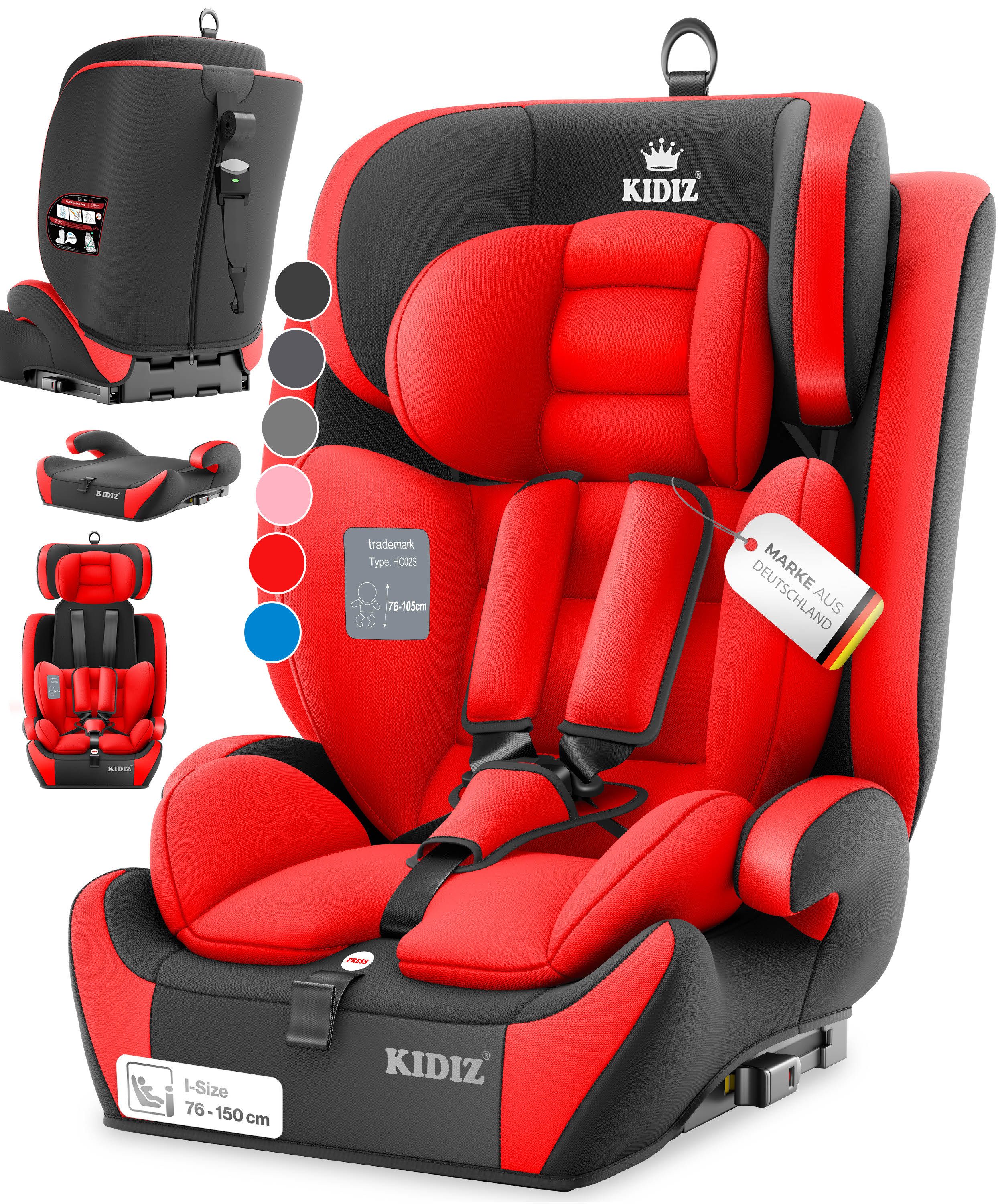 KIDIZ Autokindersitz Kinderautositz 1-12 Jahre, Mitwachsend, Gruppe 1+2+3, 9-36 kg Autositz, Kindersitz mit 5-Punkt-Sicherheitsgurt & einstellbare Kopfstütze