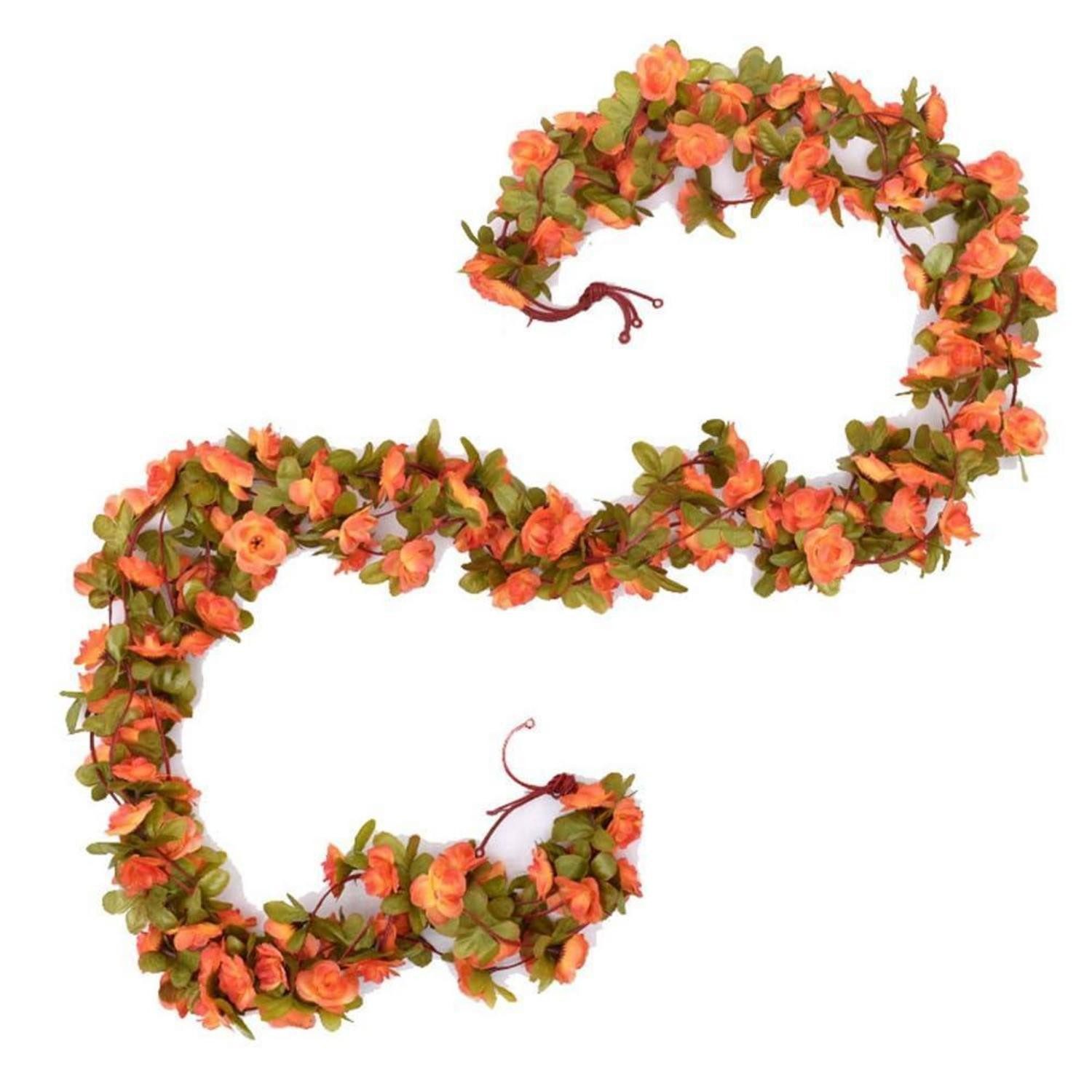 Kunstgirlande Rosengirlande 2.4m 2er Set Orange, LuxusKollektion, Höhe 10 cm