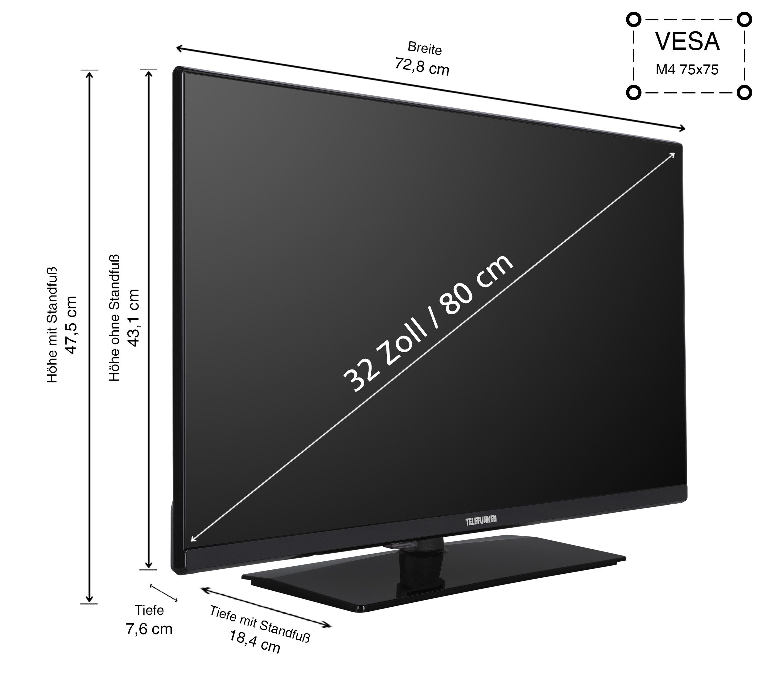 Telefunken XH32VP750M LCD-LED Fernseher (80 cm/32 Zoll, HD-ready, VIDAA Smart TV, VIDAA Smart TV, HDR, Triple-Tuner)