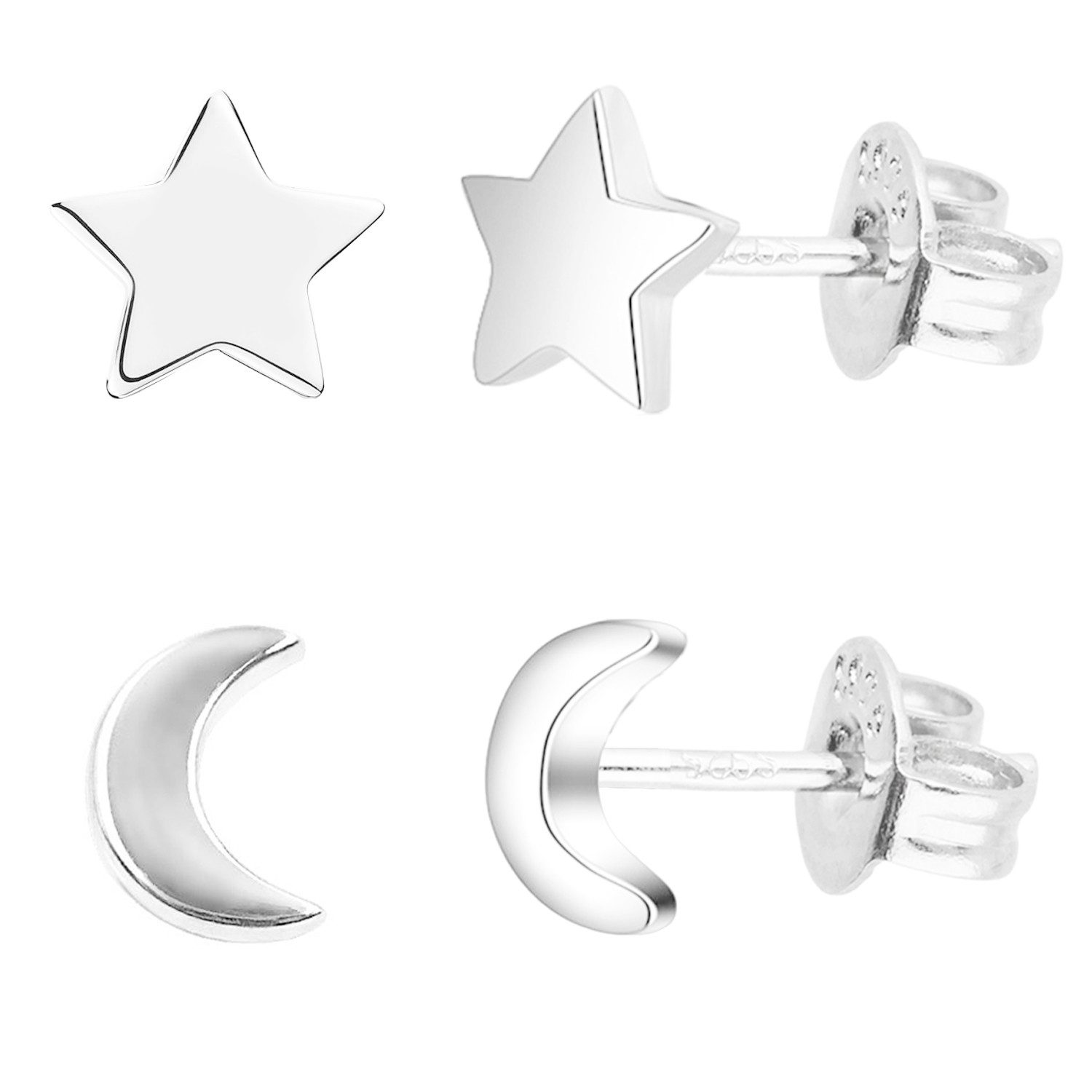 LÖB Paar Ohrstecker Silber Ohrringe Set Sterne Mond Ohrstecker Minimalistis günstig online kaufen