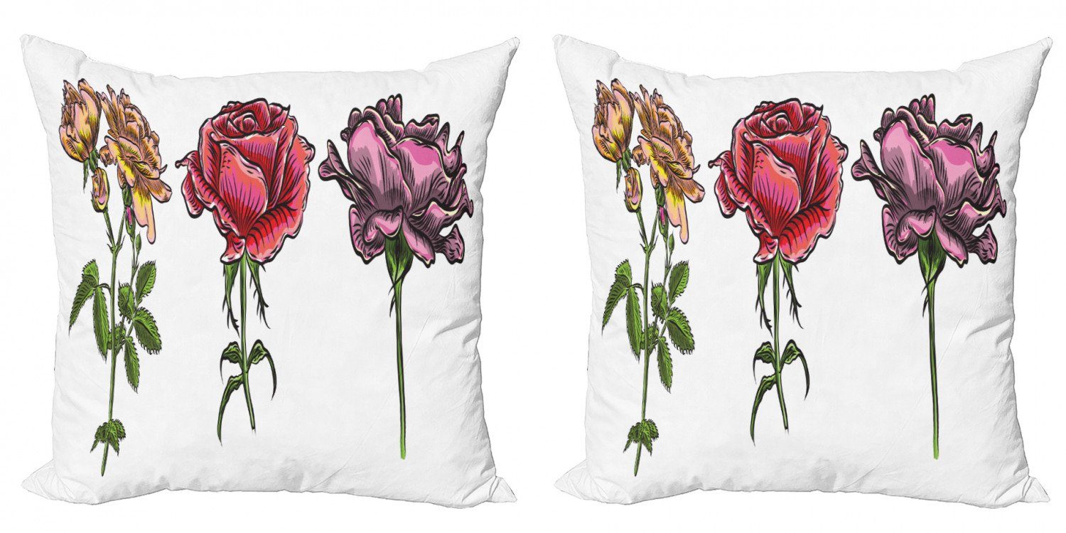 Kissenbezüge Modern Accent (2 Doppelseitiger Blumenarten Abakuhaus Digitaldruck, Stück), Verschiedene Blumen Rose