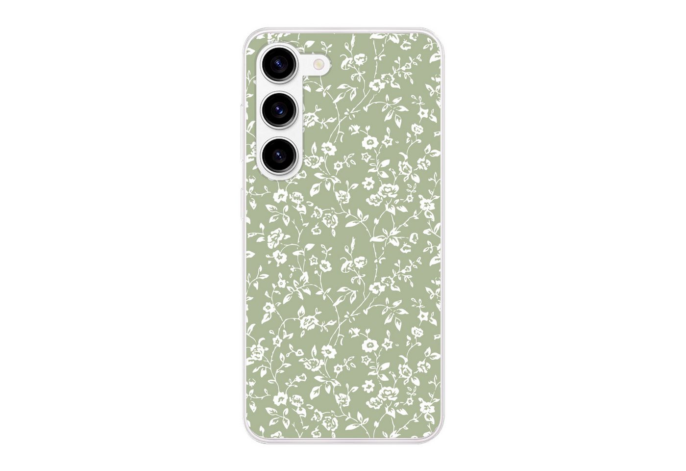 MuchoWow Handyhülle für Samsung Galaxy S23 Blumen - Druck - Grün - Weiß, Phone Case, Silikon, Schutzhülle Dünn