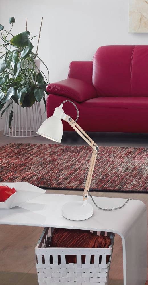 EGLO Tischleuchte TORONA 1 Tischlampe, Stahl und Holz, E14, IP20, Nachttischlampe, Lampe, Ein-/Ausschalter, ohne Leuchtmittel, Tischleuchte, L44,5 x B18 x H60,5 cm, weiß, natur, 1X28W exkl.