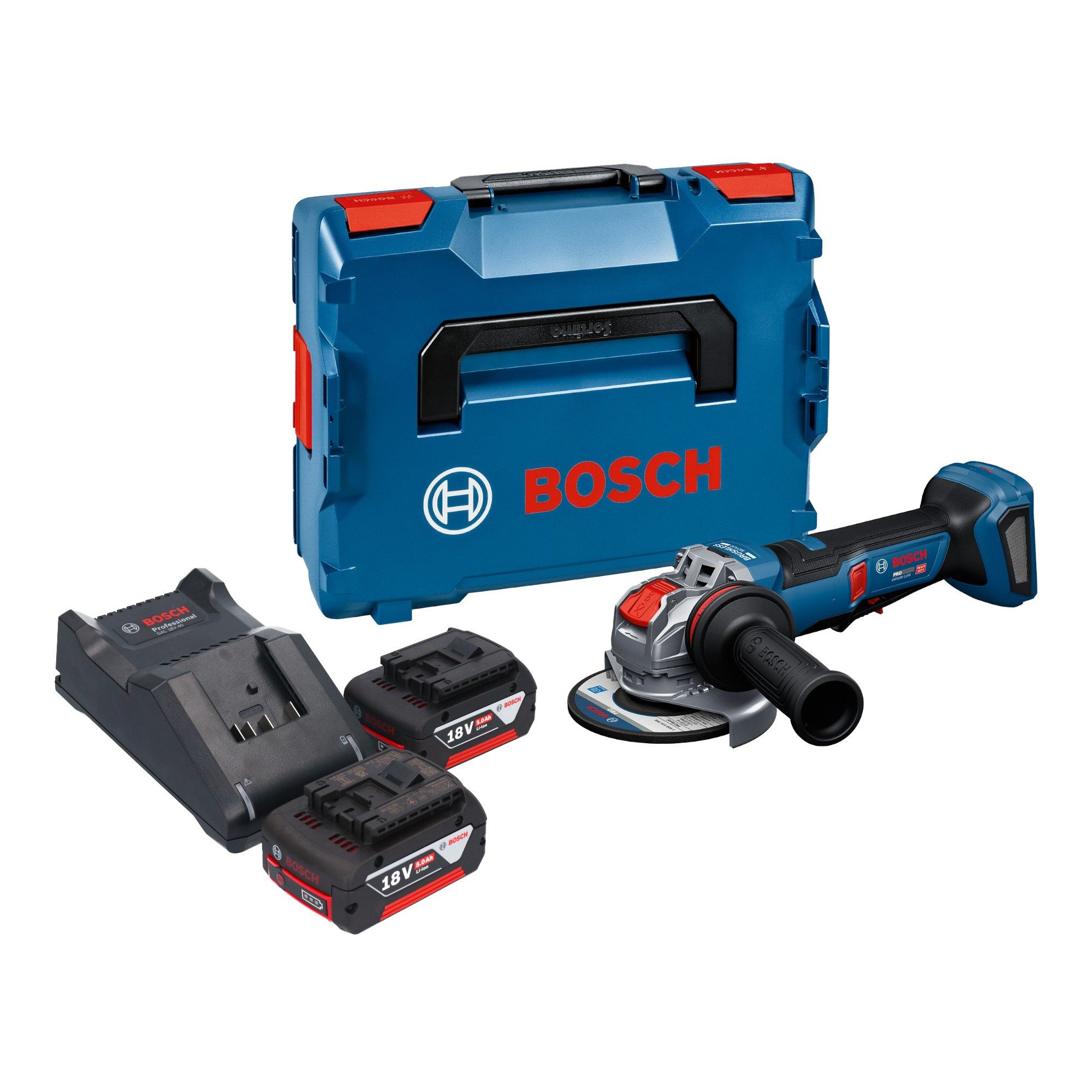 Bosch Professional Akku-Winkelschleifer GWX 18V-11 PS 18 V 125 mm + 2x Akku 5,0 Ah + Ladegerät + L-Boxx