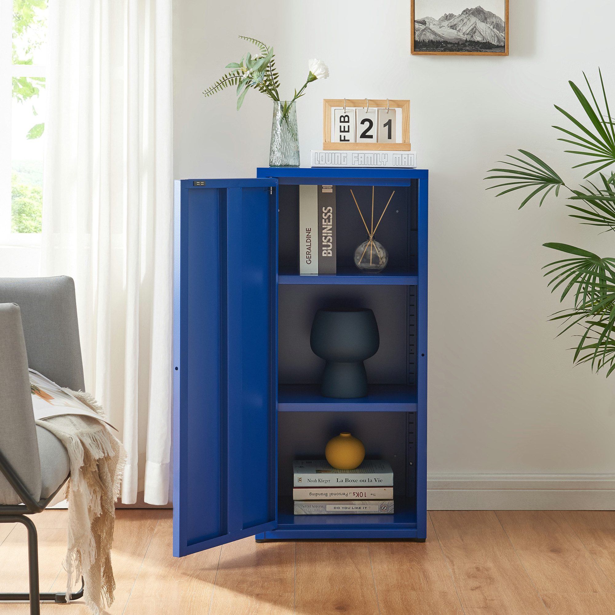 en.casa Mehrzweckschrank »Burlöv« mit 1 Tür und 2 Ablagen 88x40x35 cm Blau