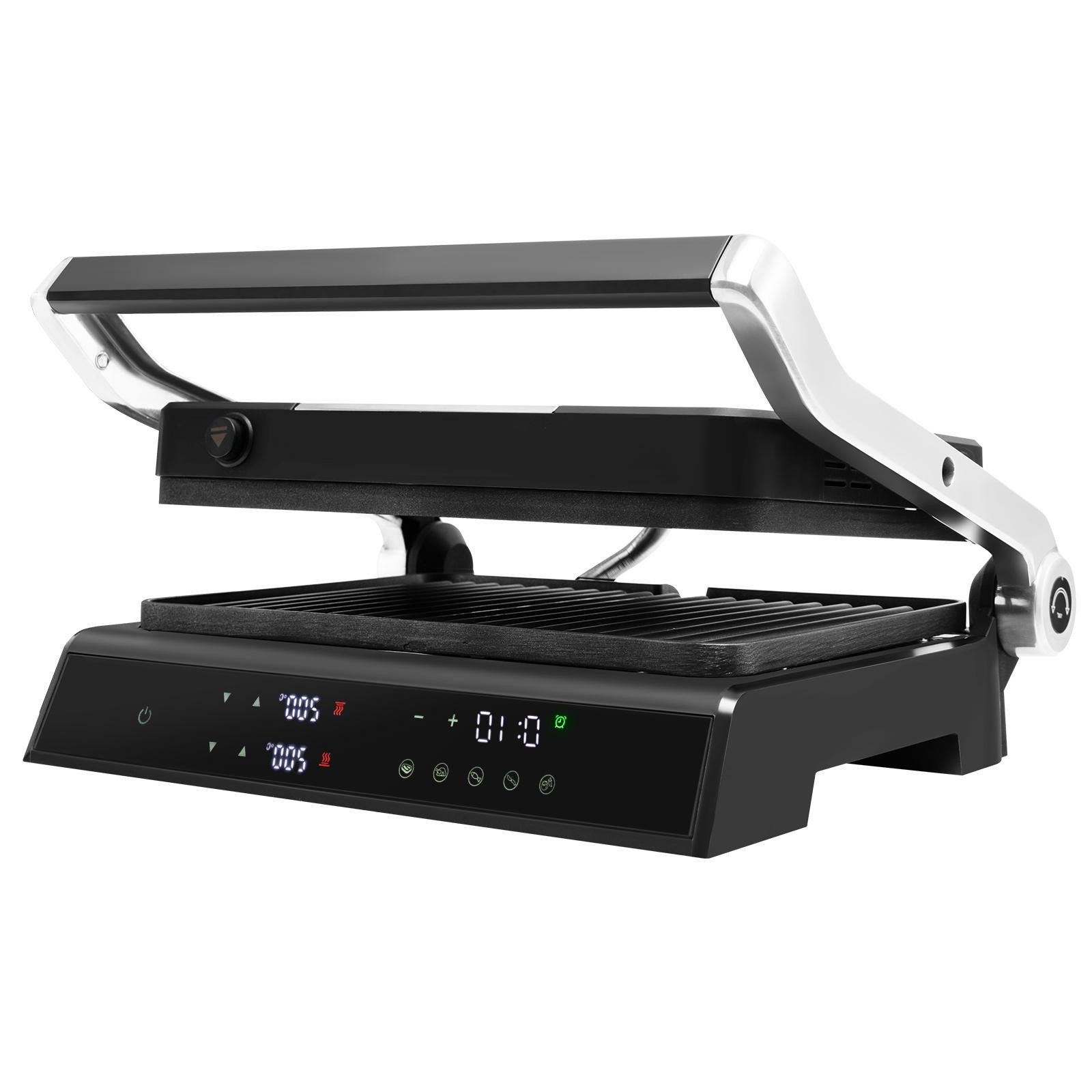 KOMFOTTEU Kontaktgrill Panini Pressgrill, 2000,00 W, 0-4H Timer, LED-Anzeige, 180° aufklappbar