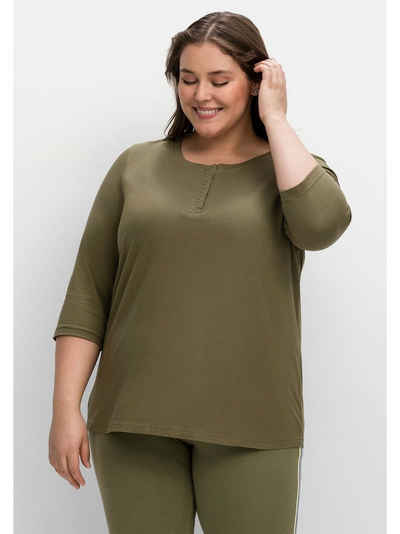 Sheego T-Shirt Große Größen mit kurzer Knopfleiste und 3/4-Arm