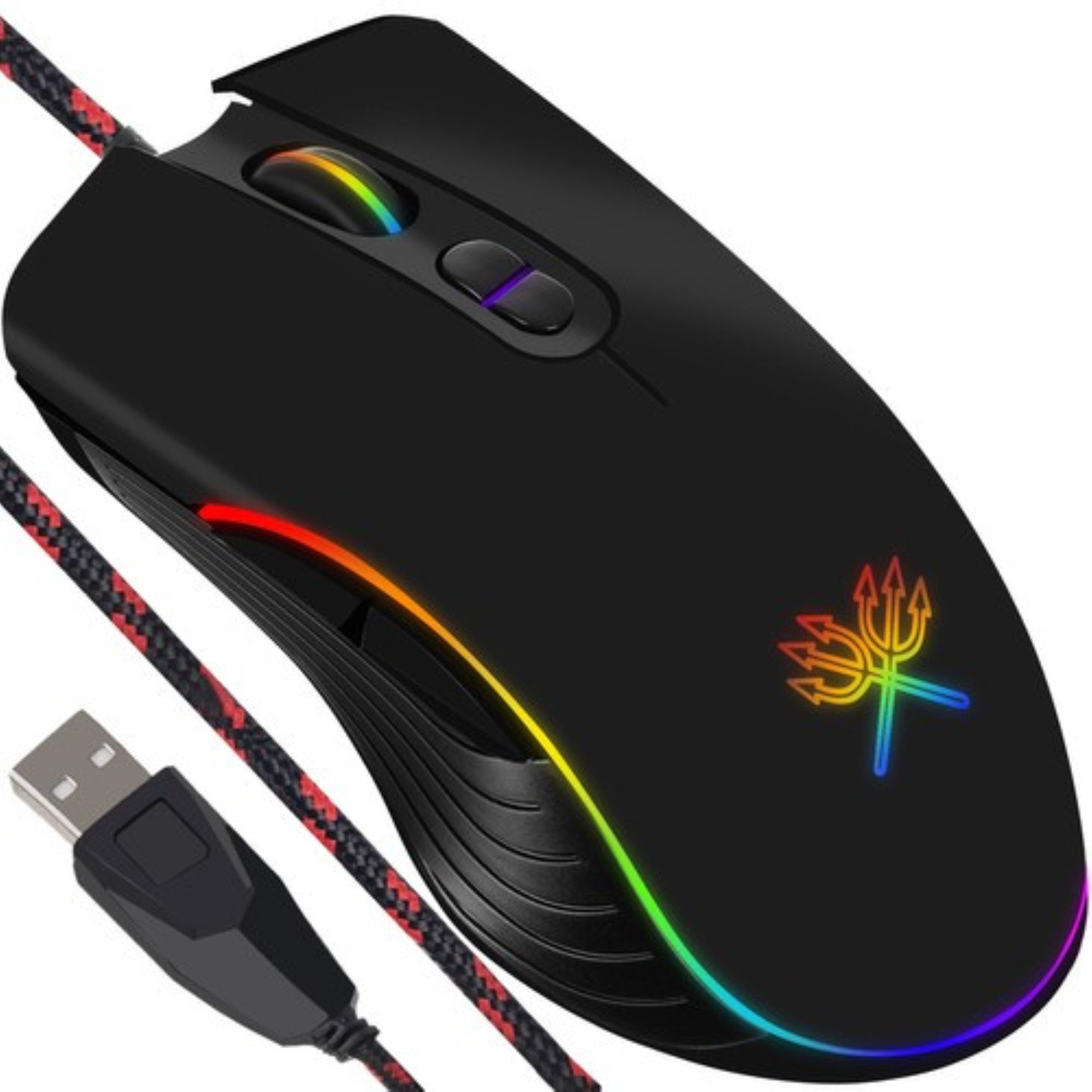 Dunmoon Kabelgebundene Gaming-Maus USB LED Hintergrundbeleuchtung Schwarz Gaming-Maus (kabelgebunden, LED-Beleuchtung Ergonomisch Rutschfeste Gleiter)