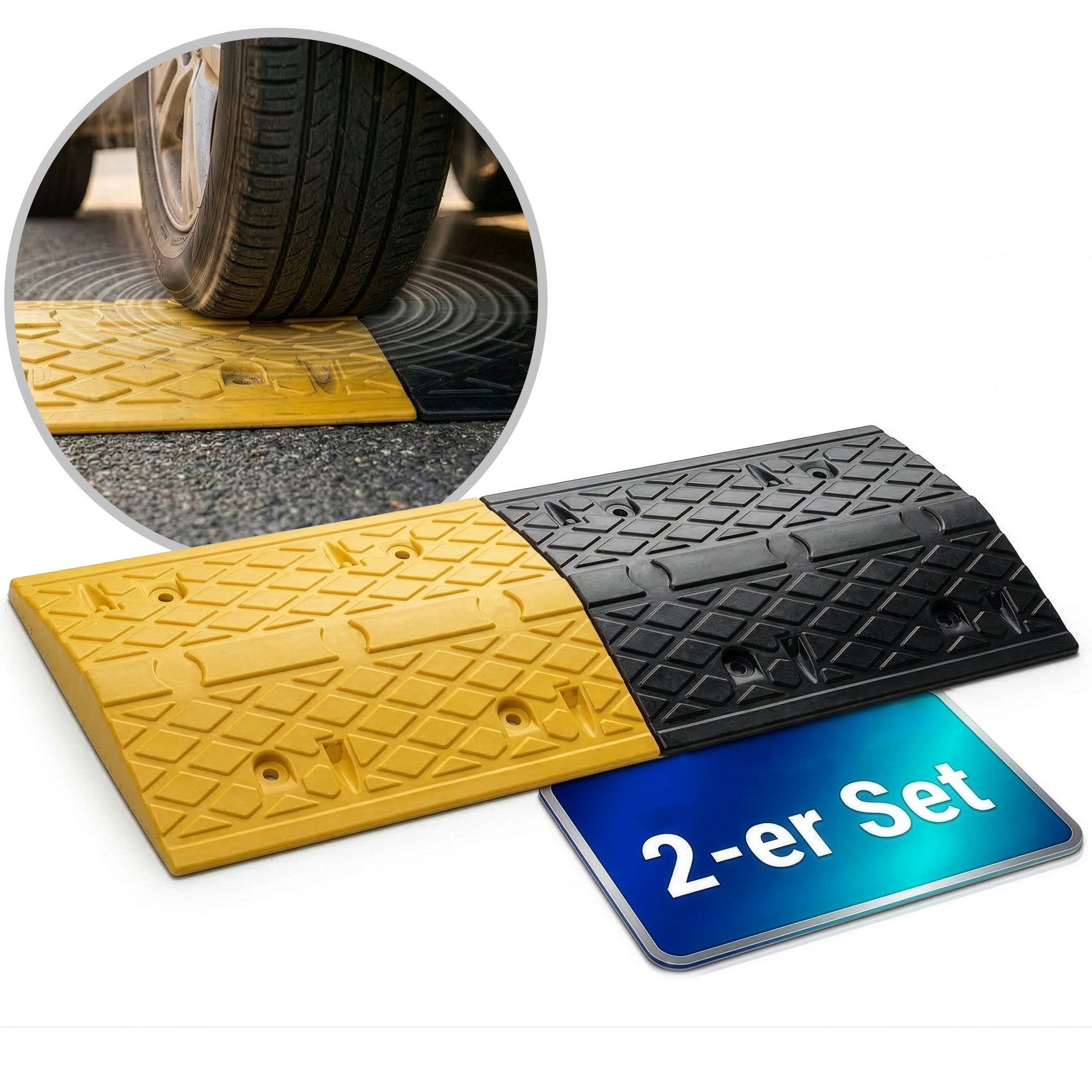 Floordirekt Parkschwelle Vento, Bodenschwelle 2-teilig, Fahrbahnschwelle aus Gummi 50x35 cm, (1-St), bis 30 Tonnen – Bremsschwelle Parkplatz Einfahrt rutschhemmend