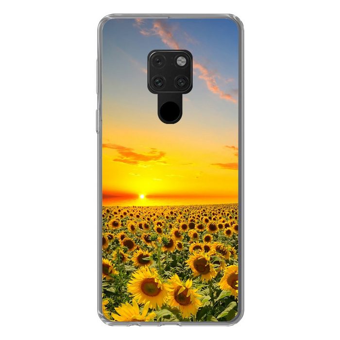 MuchoWow Handyhülle Blumen - Sonnenblume - Sonnenuntergang - Nacht - Orange Phone Case Handyhülle Huawei Mate 20 Silikon Schutzhülle