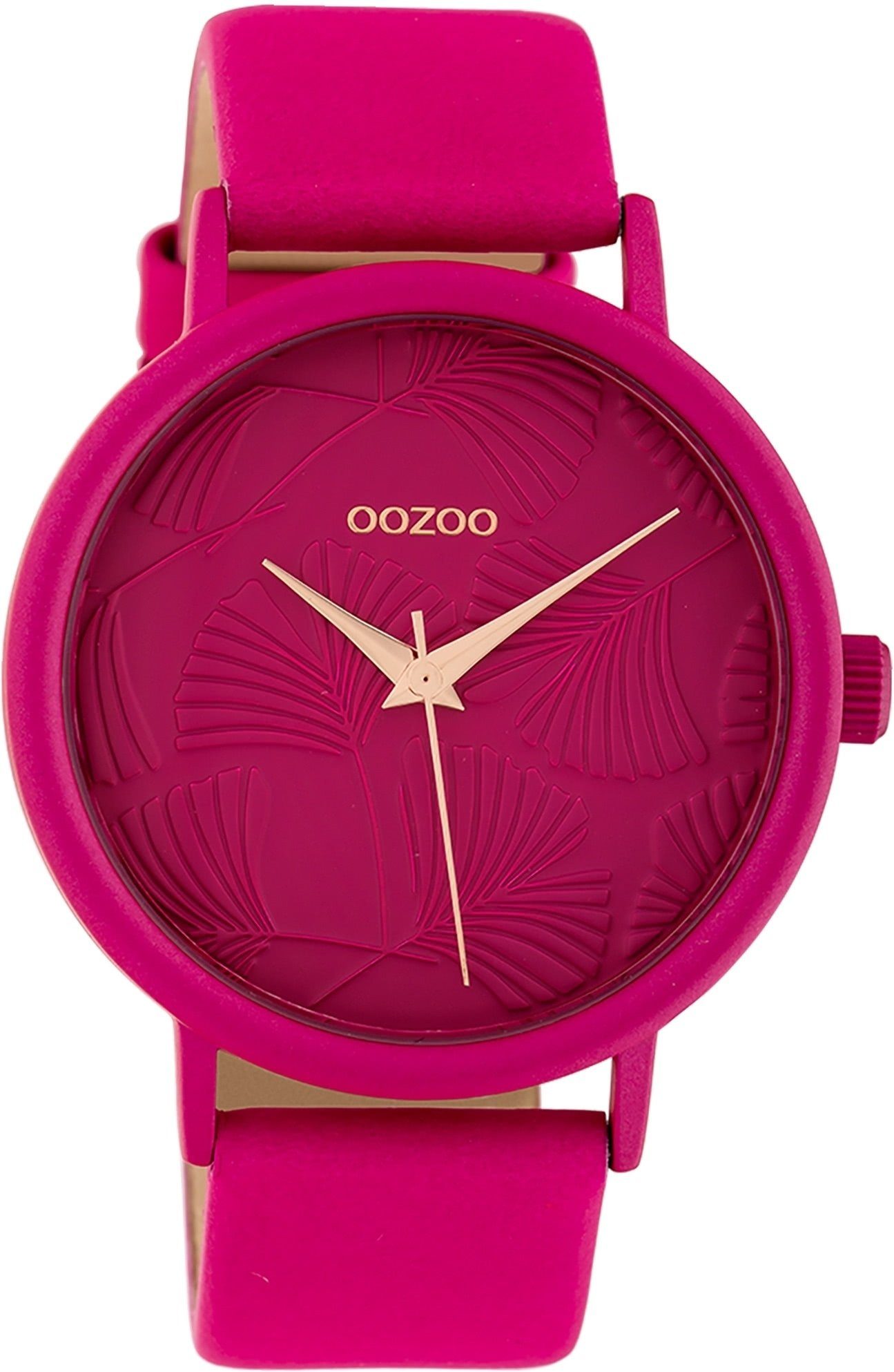 OOZOO Quarzuhr Oozoo pink, Timepieces, groß Fashion 42mm), Damenuhr Armbanduhr Damen Lederarmband (ca. rund, OOZOO