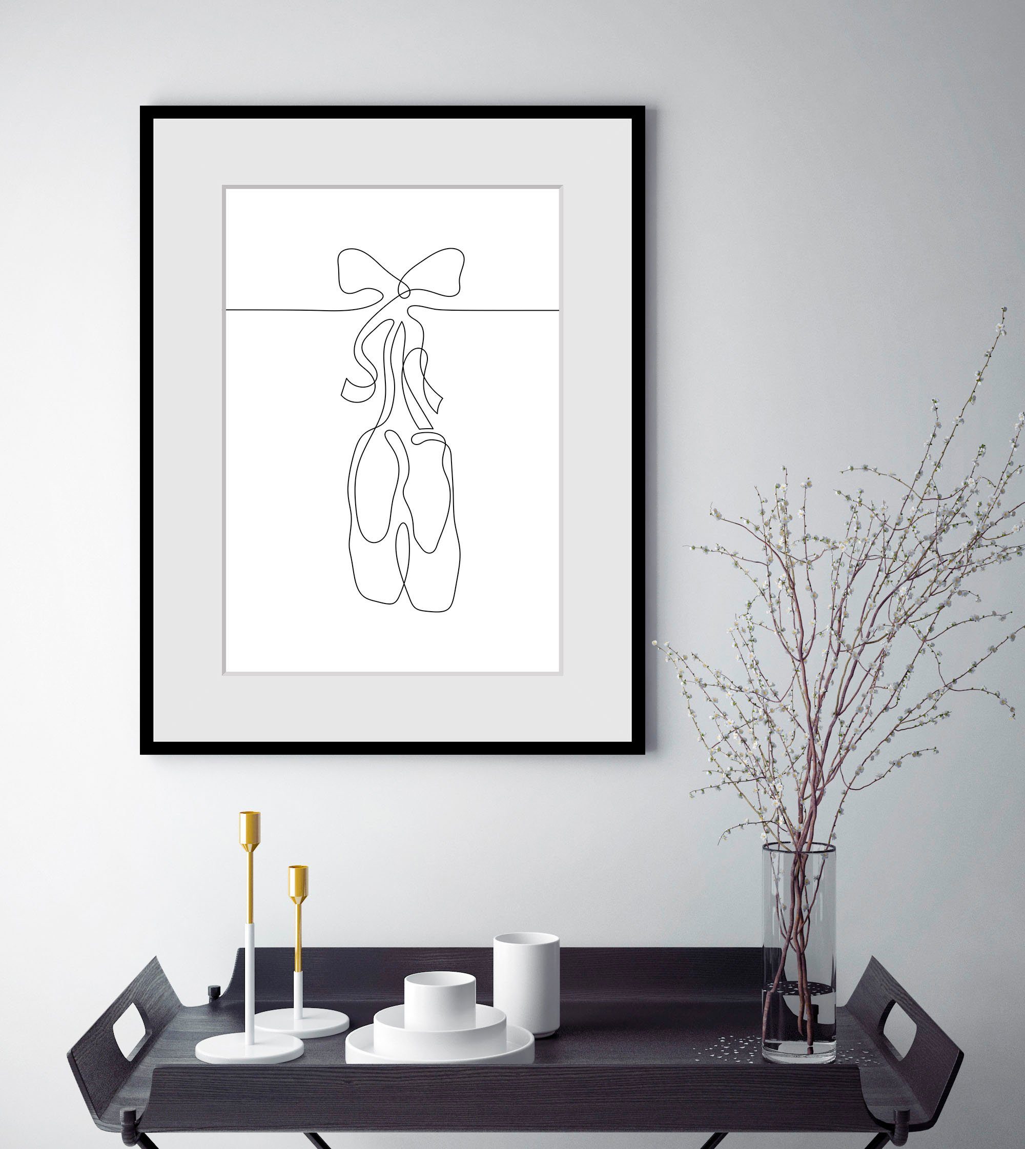 queence Bild Prima Ballerina, Kunst, Schuh, Schuhe, Schwarz-Weiß, Sport (1 St), HD Premium Poster-Druck inkl. Holzrahmen
