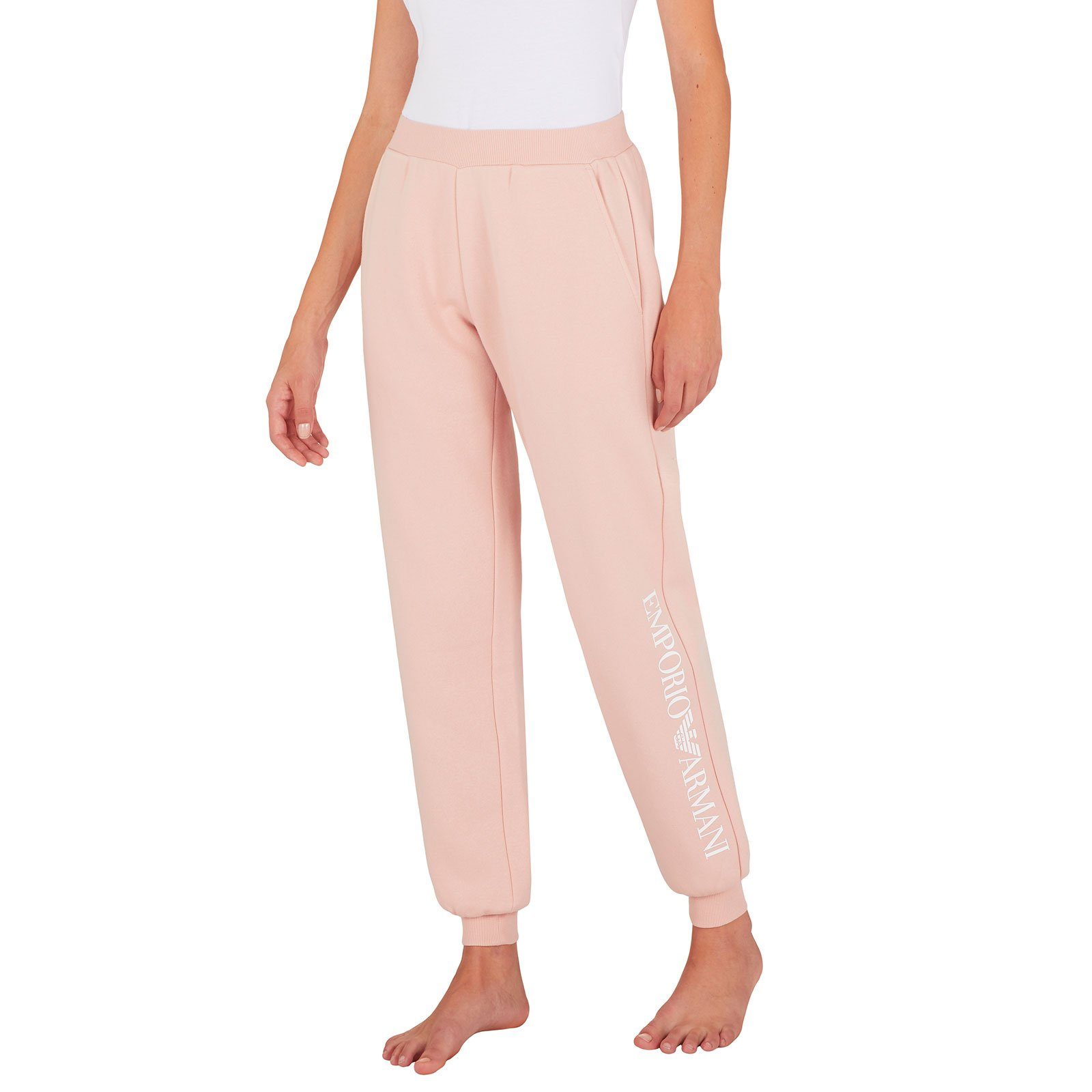 Armani mit Emporio Loungehose linken am Bein Markenschriftzug 00470 pink Pants Cuffs kleinem with powder