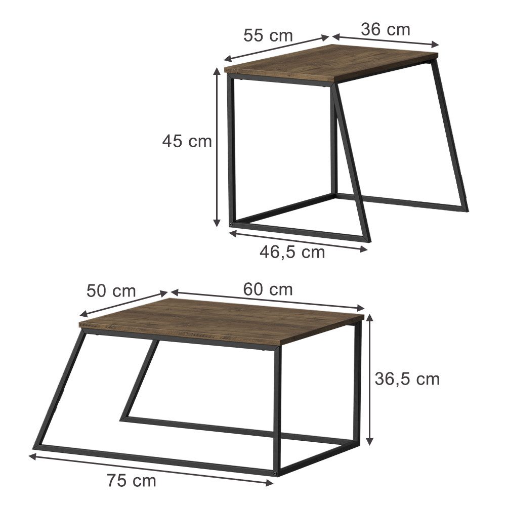 Vicco Couchtisch Myra, Eiche rustikal/Schwarz, 60 günstig online kaufen