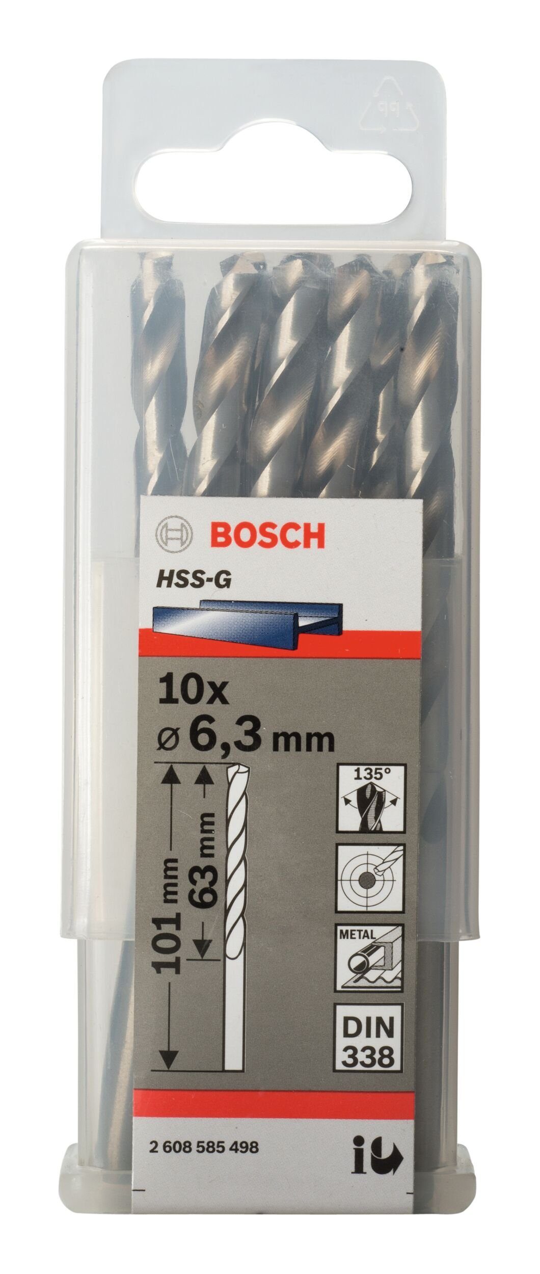 HSS-G (DIN 101 10er-Pack Stück), x 6,3 (10 - BOSCH Metallbohrer, x - 338) mm 63