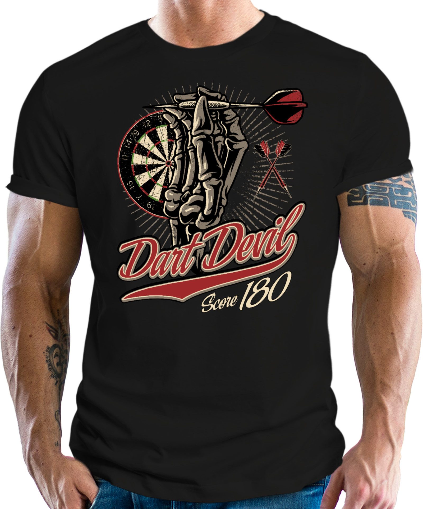 LOBO NEGRO® T-Shirt für Dartspieler und Fans: Dart Devil Score 180