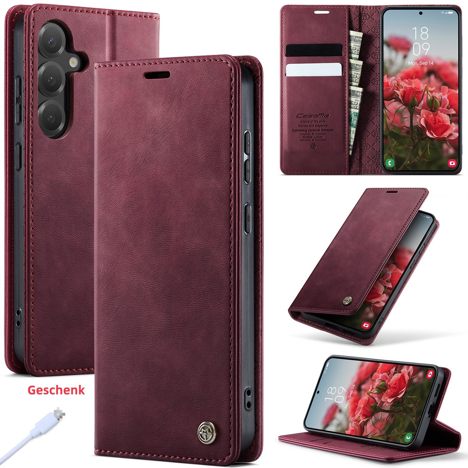 Innocase Handyhülle Leder Magnet Hülle Tasche Klapp Case Cover Schutz für Samsung S Serie