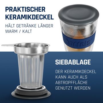 boddels Teeglas Thermoglas SEEV 380ml, Borosilikatglas, doppelwandig, hitzebeständig, Sieb