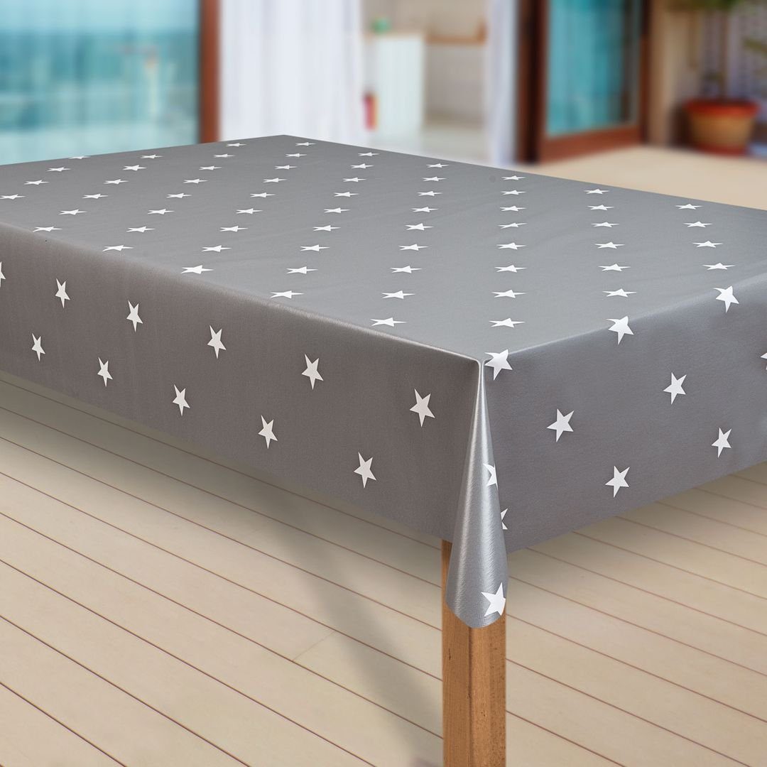 laro Tischdecke Wachstuch-Tischdecken Abwaschbar Sterne grau weiss rechteckig