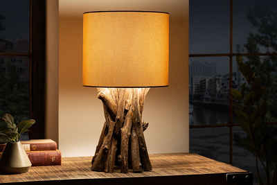 riess-ambiente Tischleuchte »HARMONY NATURE 50cm beige / natur«, Wohnzimmer · Leinen · Massivholz · mit Lampenschirm · Teakholz