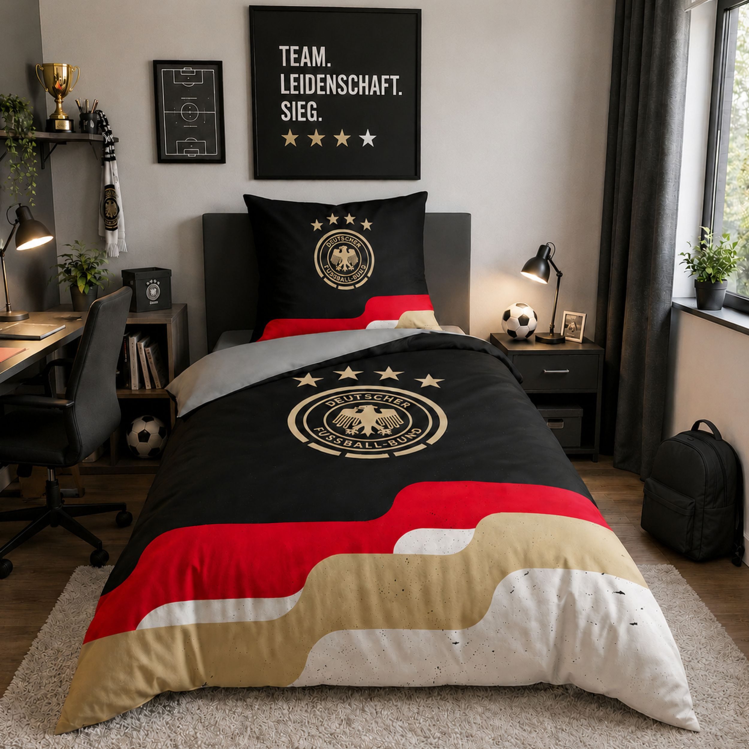 Deutscher Fußball-Bund Bettwäsche DFB Deutscher Fussball Bund, 100% Baumwolle, 135x200 80x80cm, Renforcé, 2 teilig, mit Querstreifen in Deutschland Farben