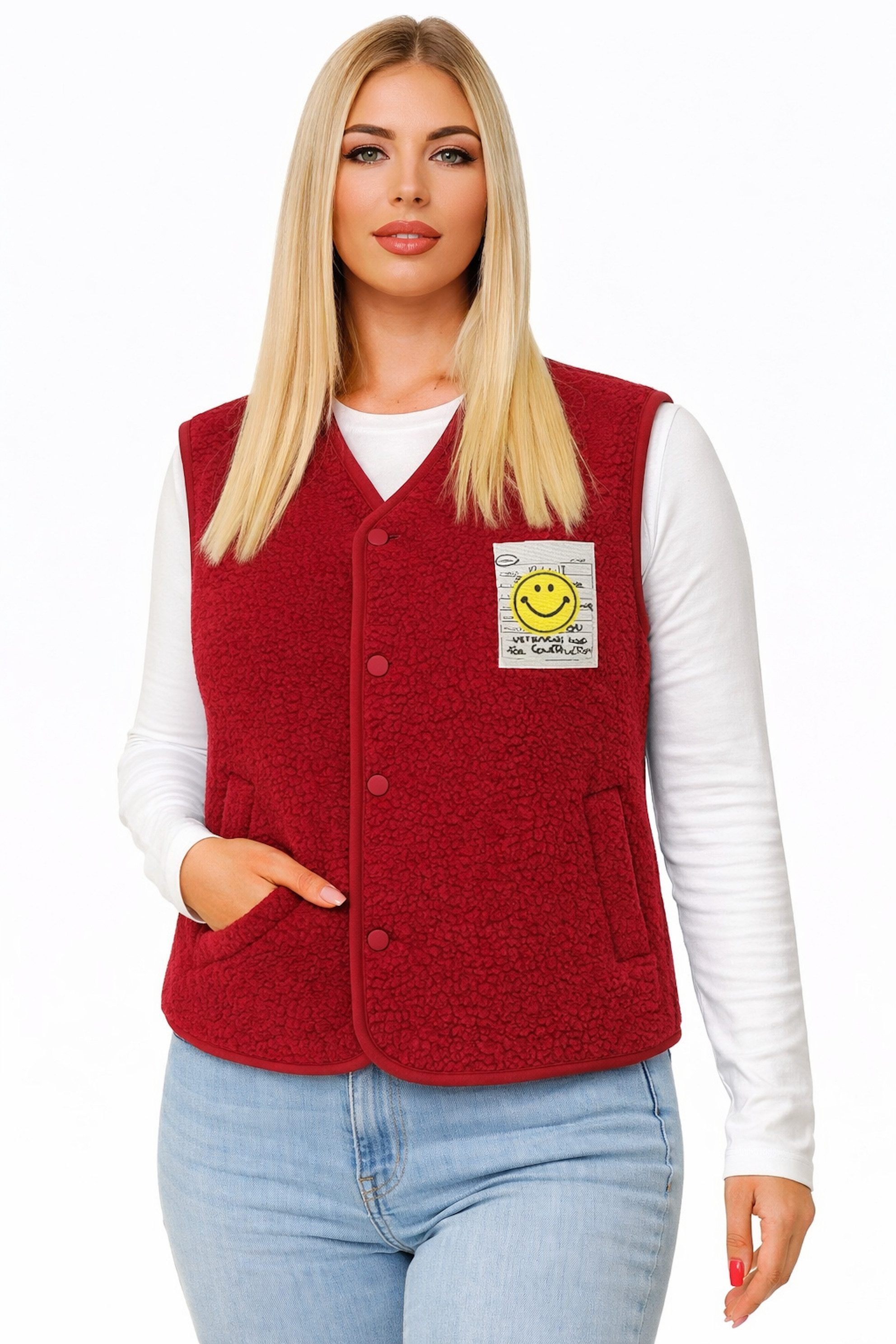 Worldclassca Fellimitatweste Worldclassca Teddy Weste Smiley Kuschelig Kurz Herbst Winter Ärmellos Neue Kollektion - Stilvolle und gemütliche Mode für Damen