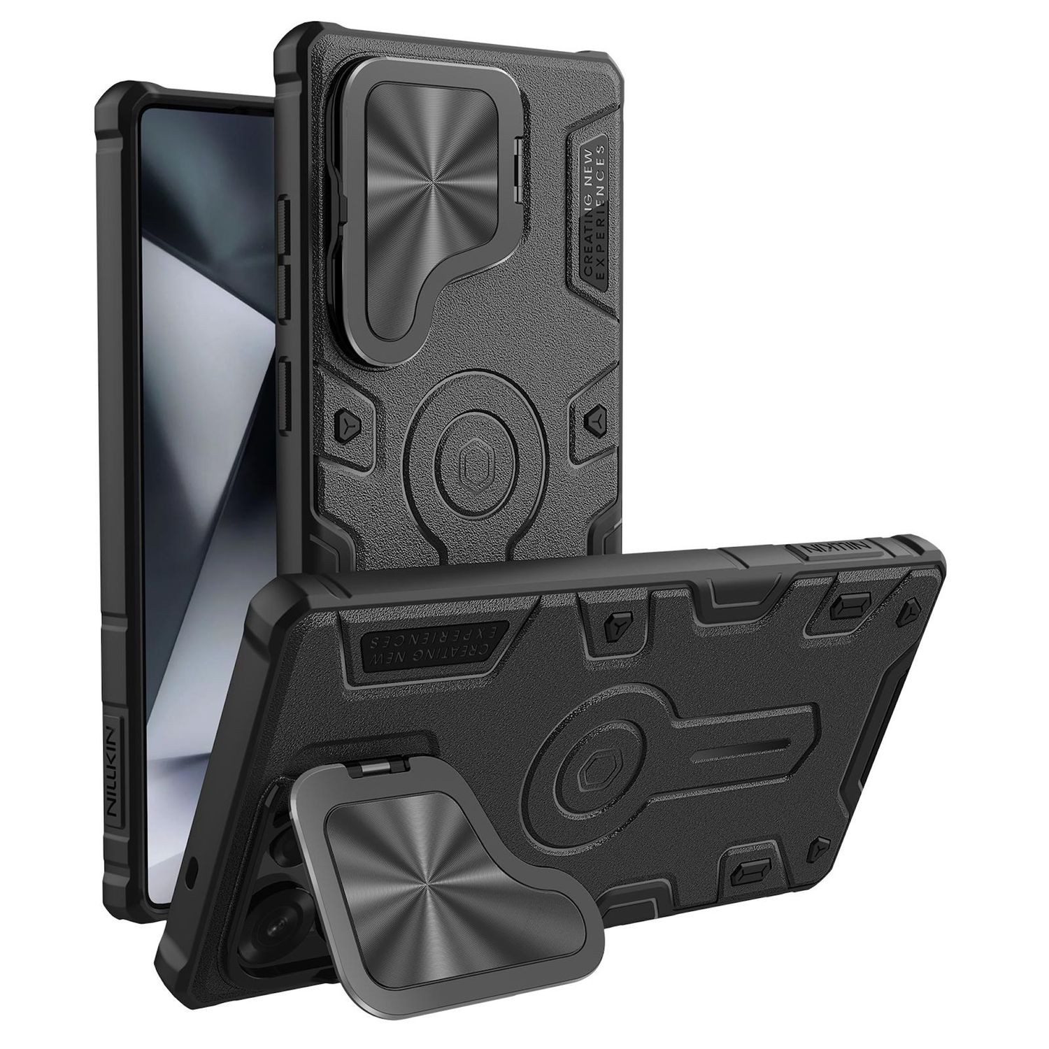 Wigento Smartphone-Hülle Für Samsung Galaxy S25 Ultra Rhino Kamera Shield MagSafe Hülle Schwarz, Schiebbarer Kameraschutz, MagSafe-kompatibel, robustes Cover