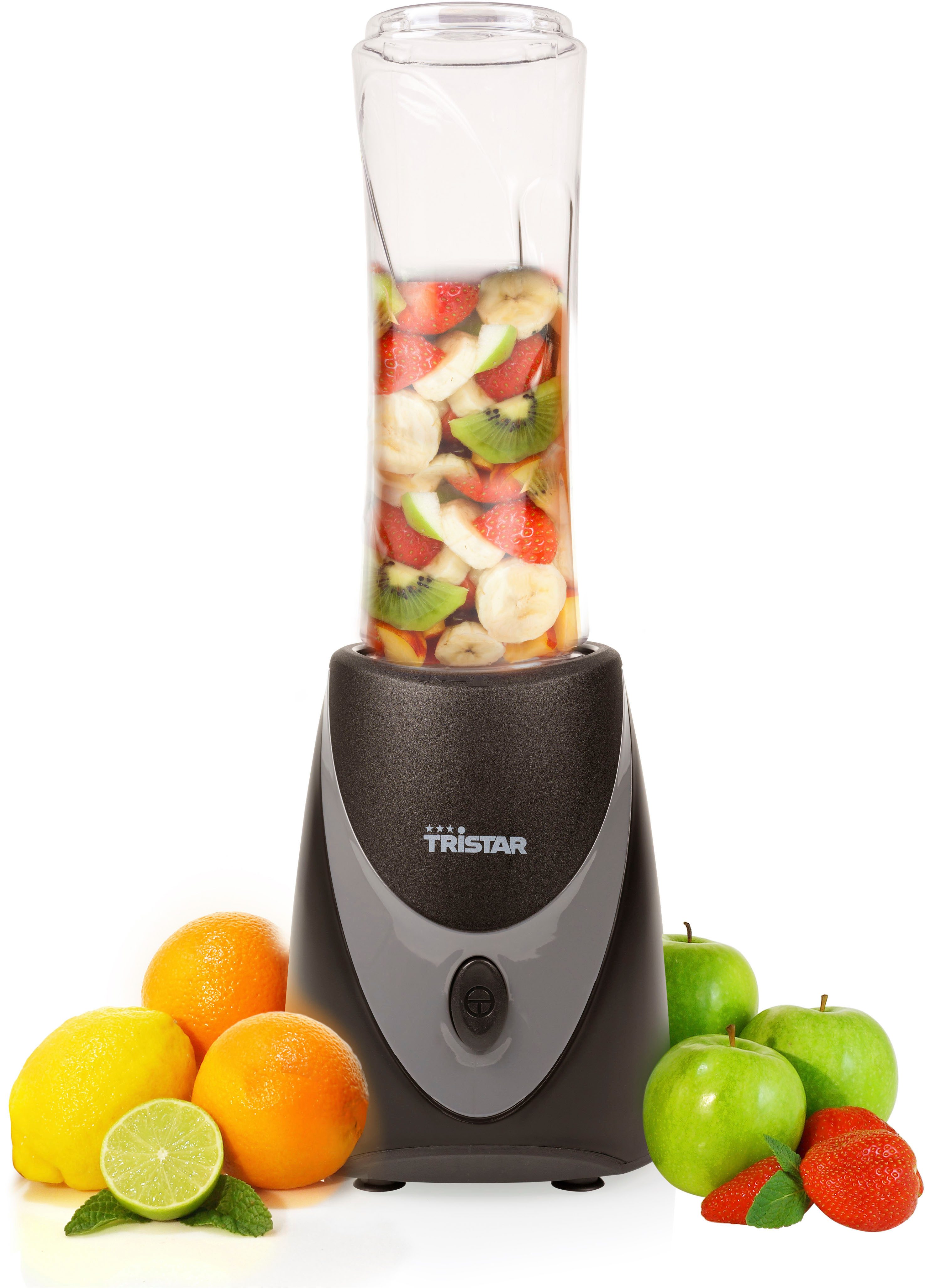 Tristar Standmixer BL-4485 Smoothie Maker, 250 W, 500ml Becher – Blender to go – Edelstahlklingen – mit Deckel
