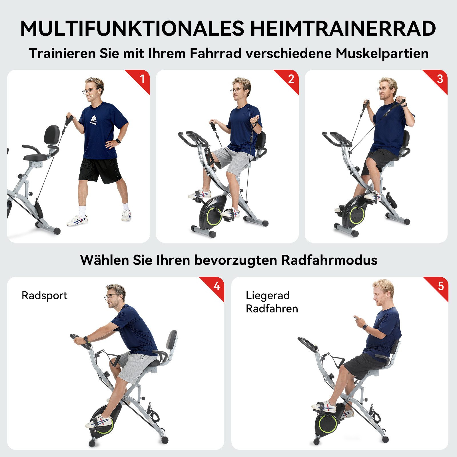 oyajia Heimtrainer Heimtrainer Fahrrad Klappbar mit LCD & Herzfrequenzsensor (Heimtrainer Indoor Bike mit Magnetwiderstand, Leise & Platzsparend, Verstellbarer Komfortsitz mit PU-Polsterung, bis 145kg Belastbar), Bluetooth APP Kompatibel mit Kinomap & Zwift für Interaktives Training