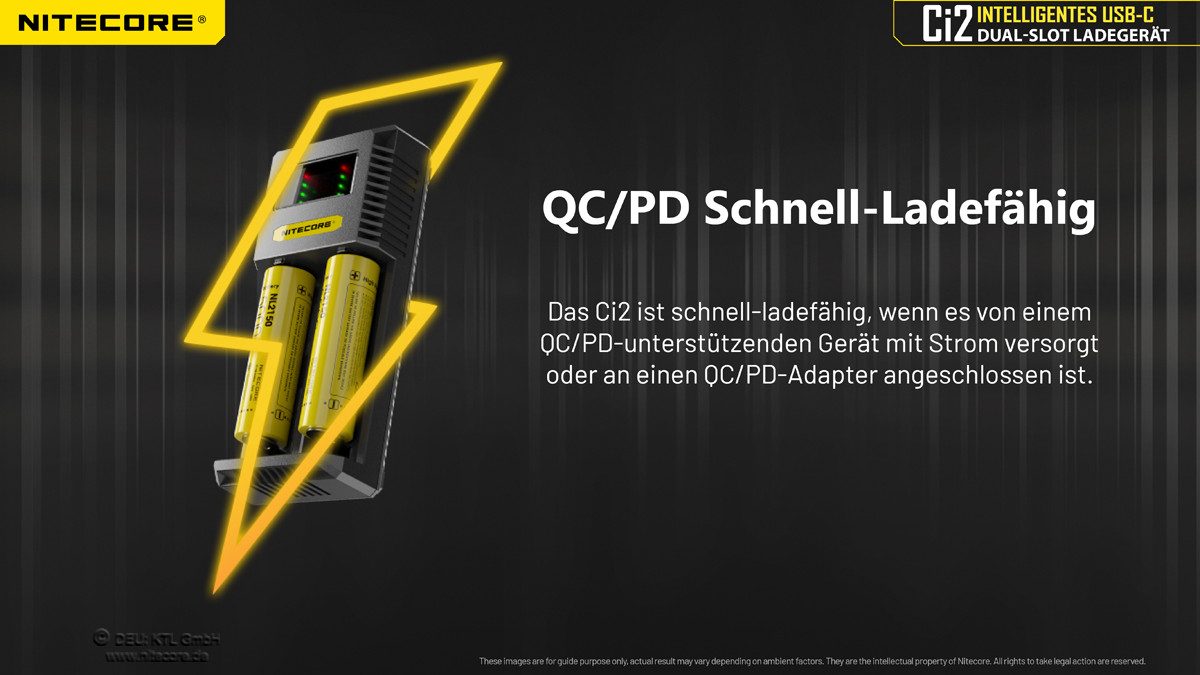 Nitecore CI2 USB-C Ladegerät für 2 Akkus Li-Ionen oder Ni-Mh USB-Ladegerät (1-tlg)