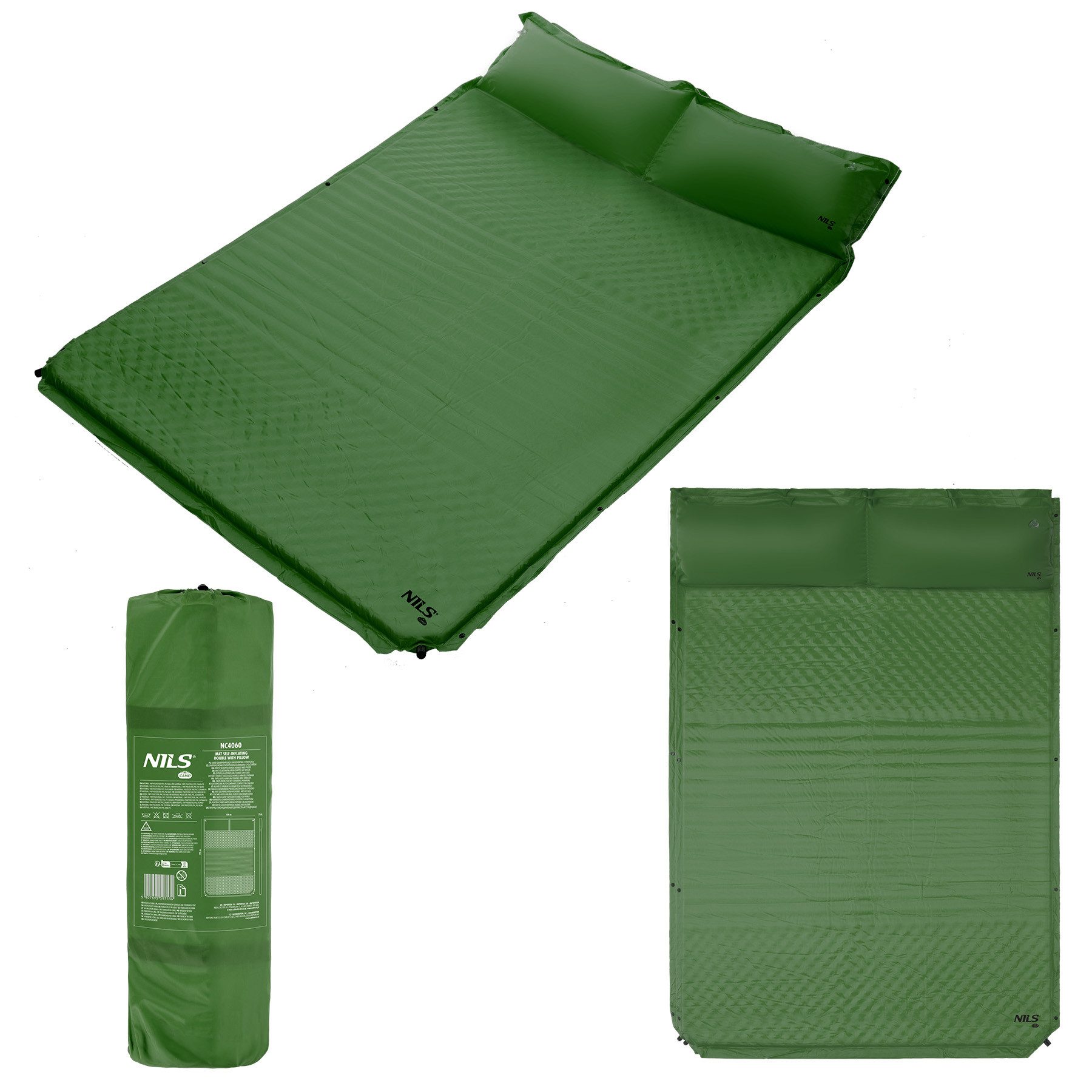 NILS CAMP Luftmatratze selbstaufblasende Campingmatte Doppel Matratze 190x130cm, Doppel-Isomatte für zwei Personen, Integriertes Kissen