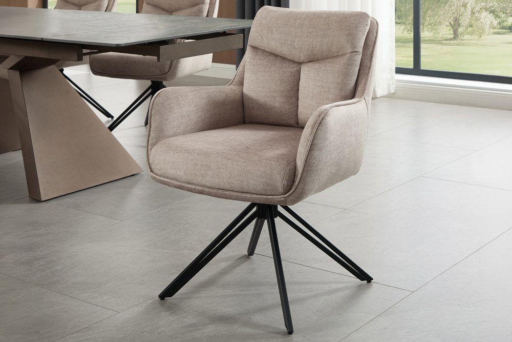 riess-ambiente 4-Fußstuhl PROMETHEUS beige - Samt, Vogue Velours, Metall, Taschenfederkern (Einzelartikel, 1 St), mit 180° Drehfunktion und Autoreturn – ideal für elegante Esszimmer