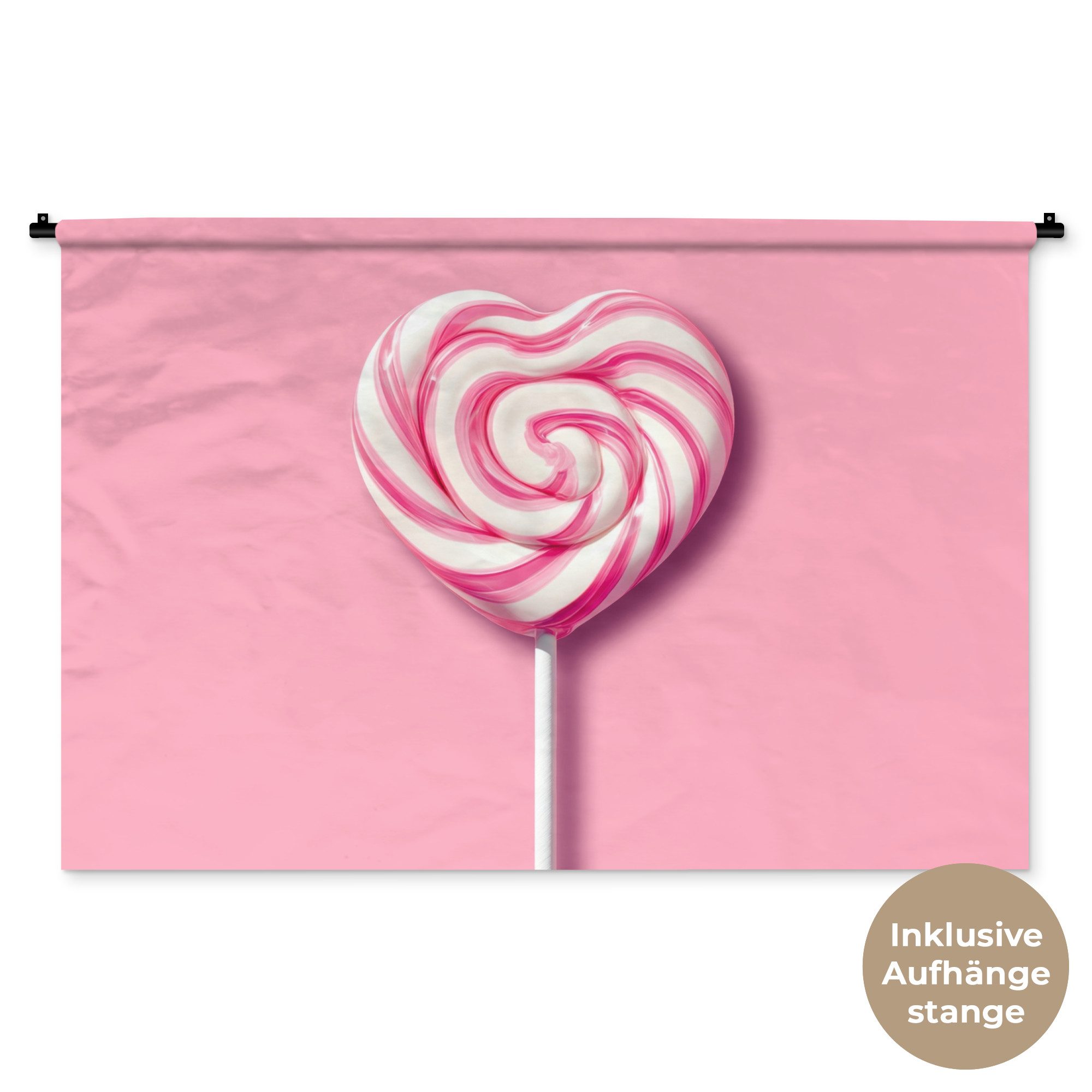 MuchoWow Wandteppich Süßigkeit - Lutscher - Herz - Rosa, Rechteckig, Höhe: 3 mm, Wandtuch, Wanddekoobjekt, 120x80 cm