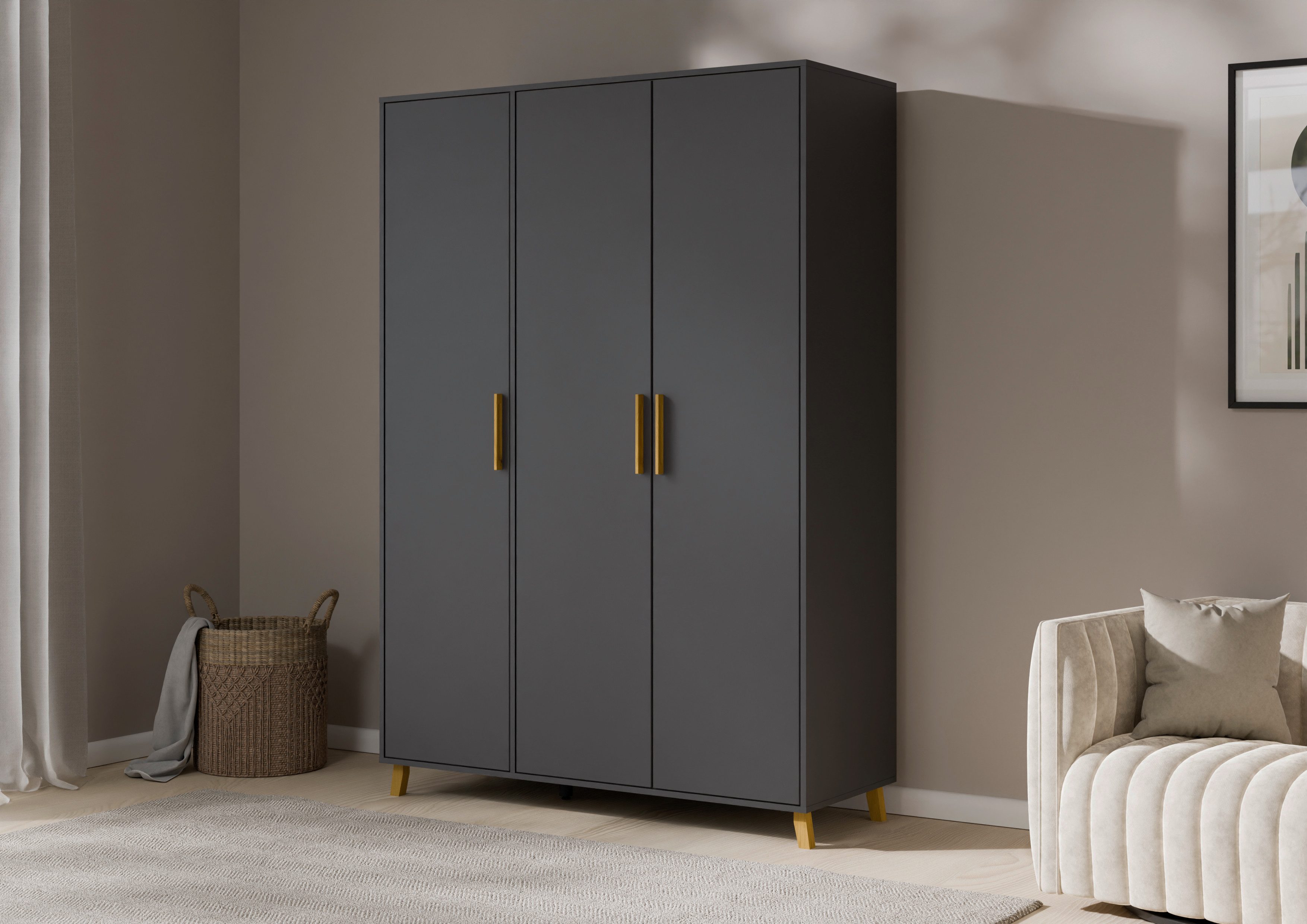 rauch Drehtürenschrank Kleiderschrank Schrank Garderobe SHINJO Breiten 93/140/187 cm (in 3 verschiedenen Ausstattungen BASIC/CLASSIC/PREMIUM) Griffe und Füße aus Massivholz, viel Stauraum MADE IN GERMANY