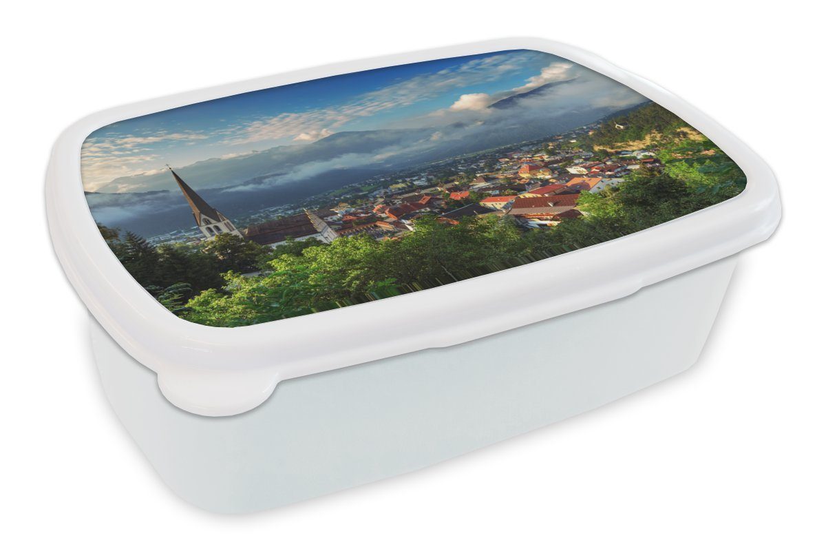 MuchoWow Lunchbox Tirol - Stadt - Wolken, Kunststoff, (2-tlg), Brotbox für Kinder und Erwachsene, Brotdose, für Jungs und Mädchen weiß