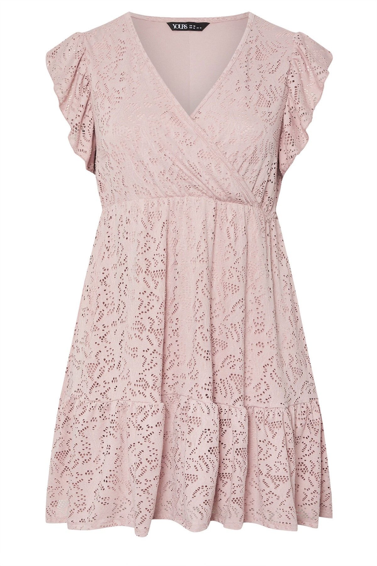 Midikleid Minikleid in Übergröße mit V-Ausschnitt, kurzen Ärmeln, Spitzendetails