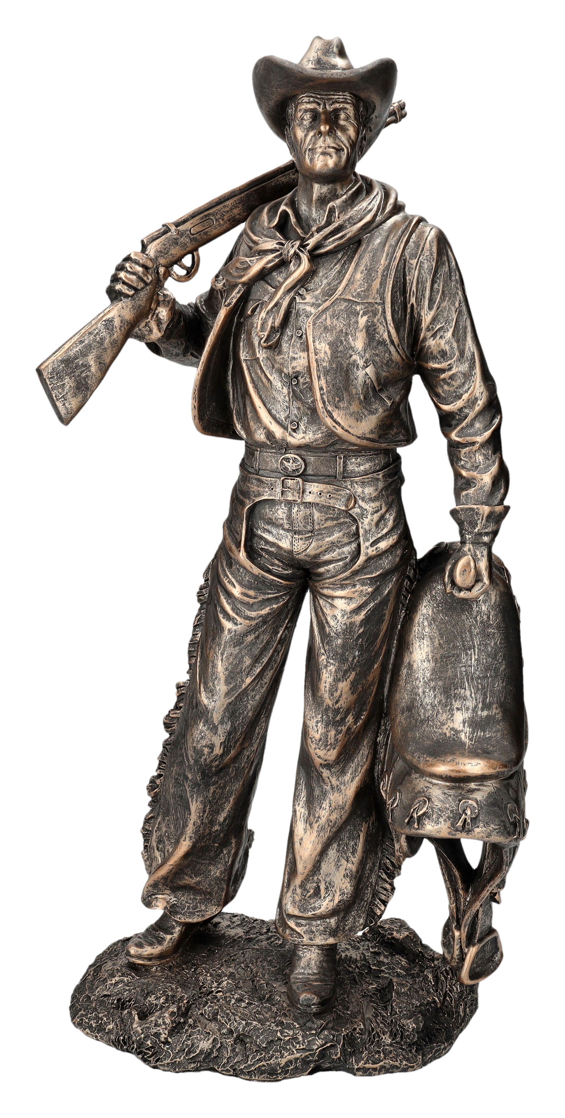 Figuren Shop GmbH Dekofigur Cowboy Figur mit Gewehr und Sattel - Wilder Westen Dekofigur Deko
