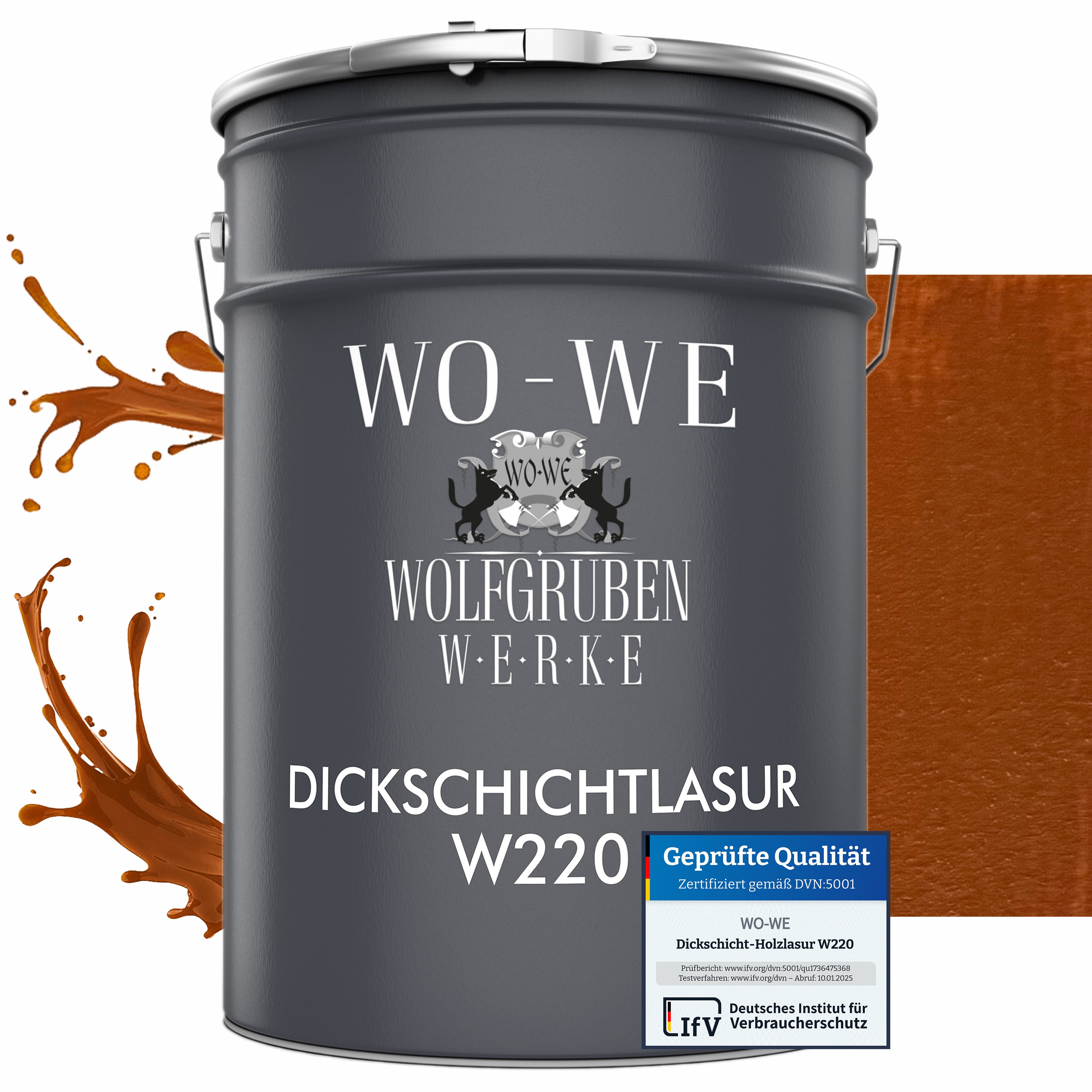WO-WE Dickschichtlasur Holzschutzlasur 2in1 Holzlasur W220, 1-2,5L, Lösemittelfrei, UV-stabil