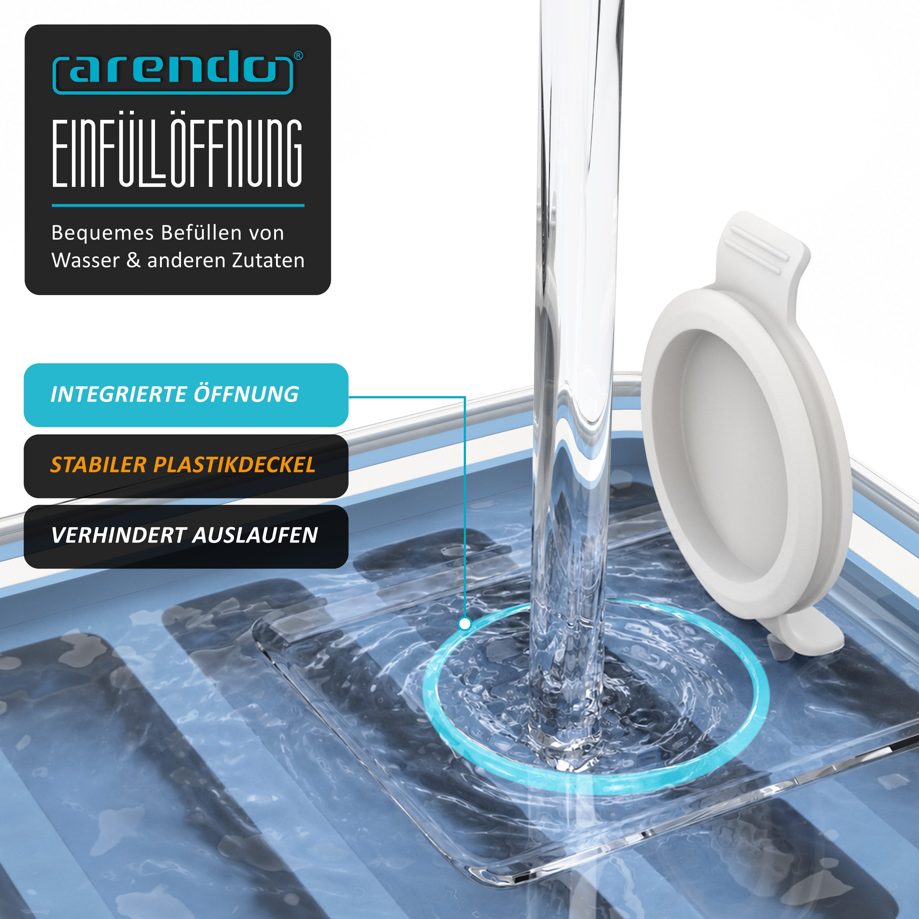 Arendo Eiswürfelform Silikon 115ml, 8 Eiswürfel, spülmaschinengeeignet, stapelbar, (1-tlg), Länglich, Deckel mit Einfüllöffnung, leichtes Herauslösen, BPA-frei