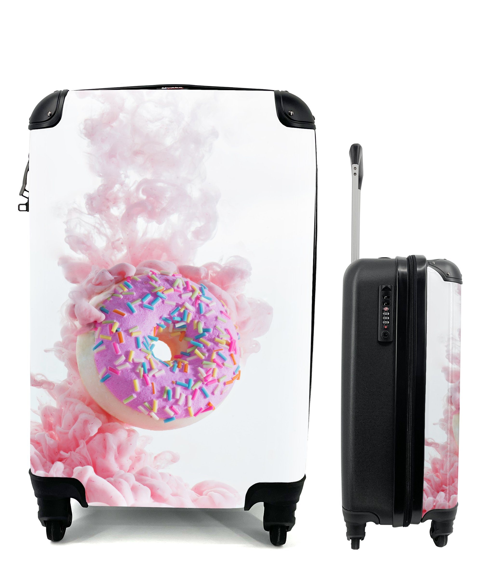 MuchoWow Handgepäck mit Rosa den Ferien, umgibt Reisetasche 4 Handgepäckkoffer rollen, Reisekoffer für Rollen, Rauchwolke Donut, Trolley,