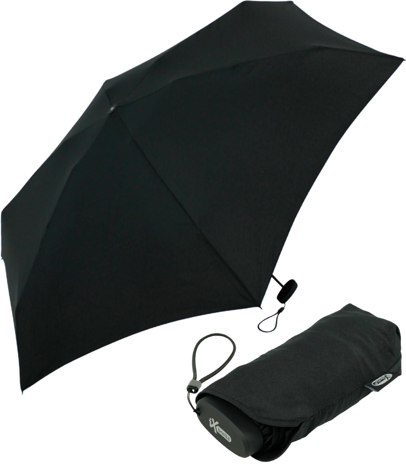 iX-brella Taschenregenschirm Ultra Mini 15 cm winziger Schirm im Handy Format, ultra-klein schwarz