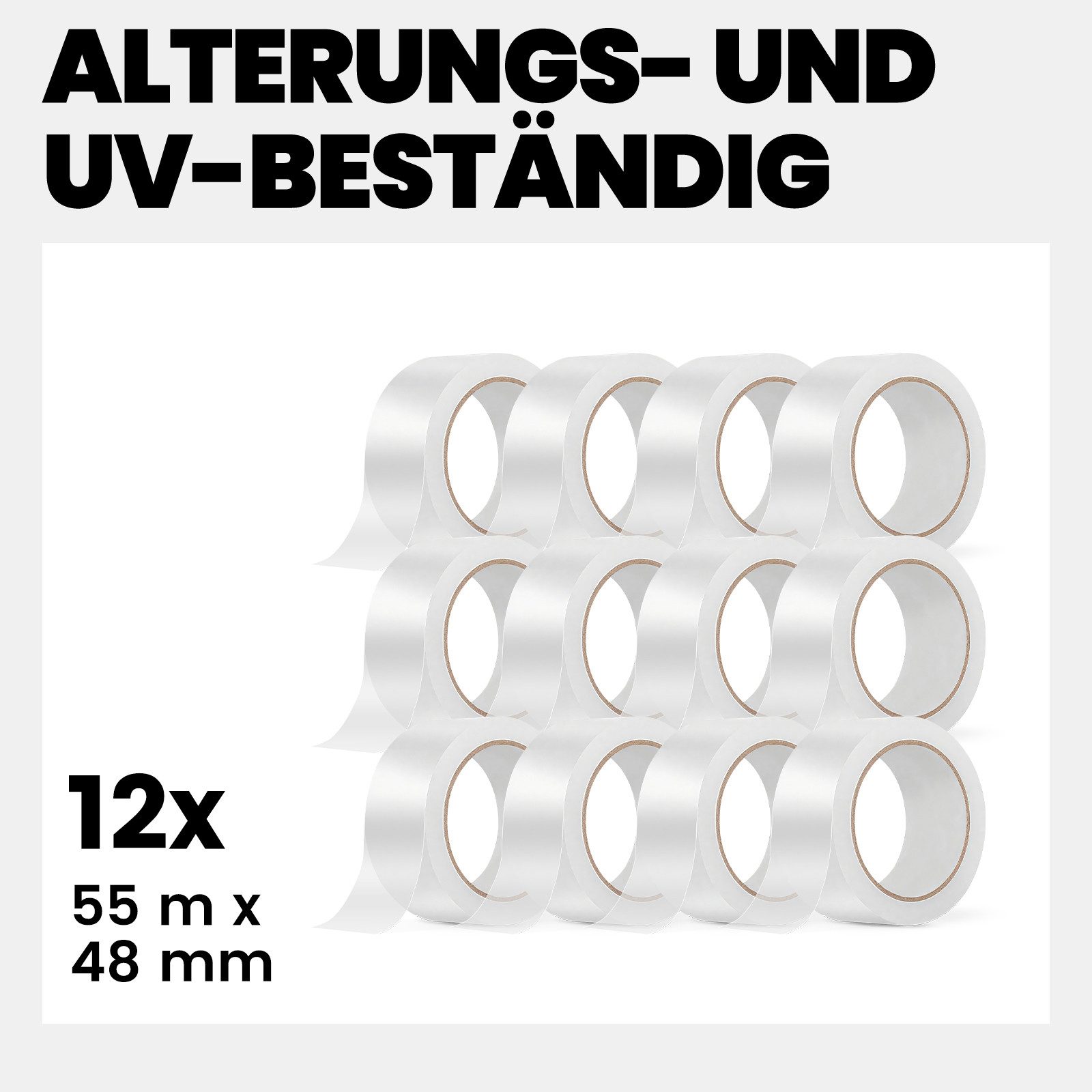 Bundviel Klebeband Paketklebeband 6-96 Rollen 48mm x 55m Packband Klebeband (Set, 12-St) Paketklebeband - leises und sauberes Verpacken
