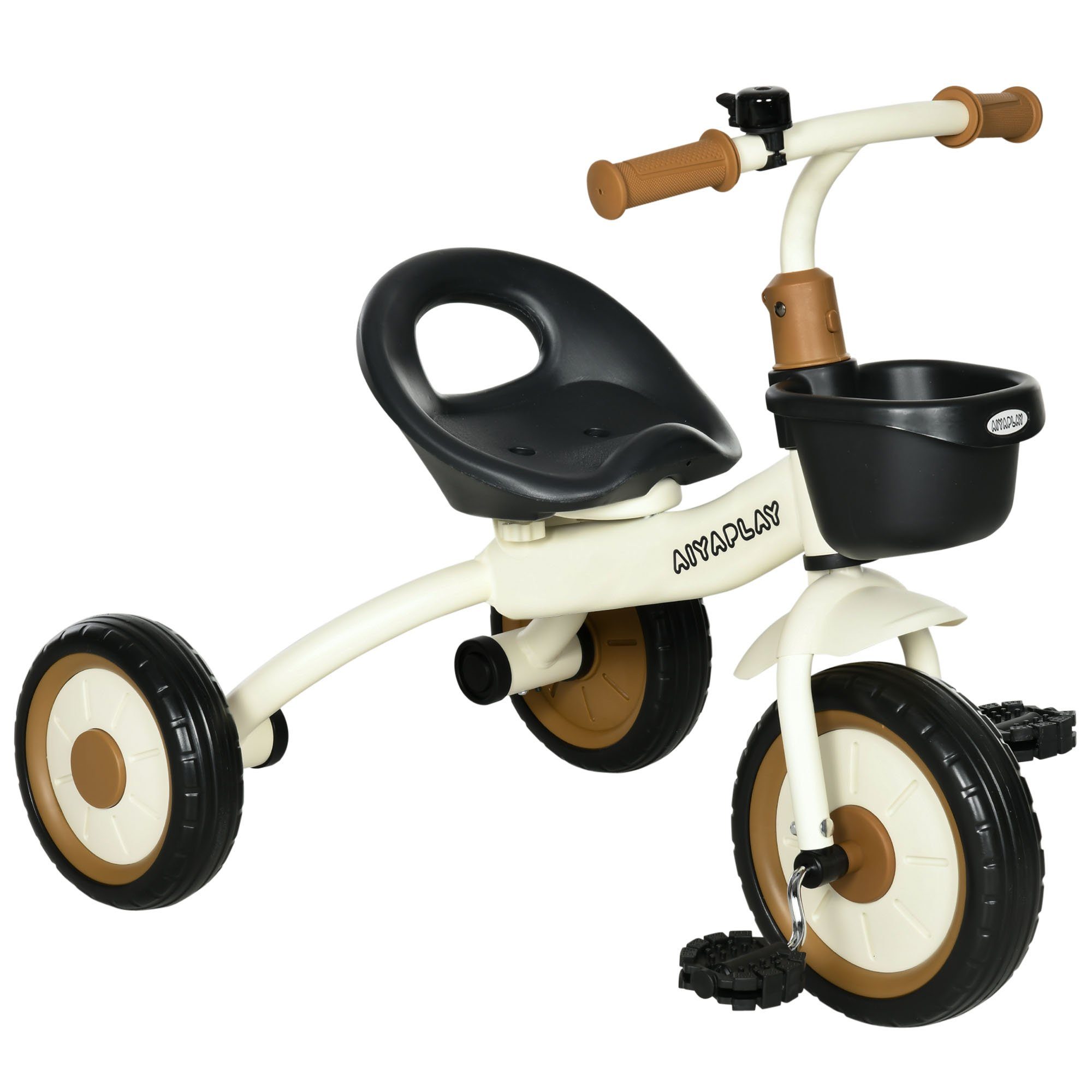 AIYAPLAY Dreirad Kinderfahrrad mit verstellbarer Sitz, Laufrad, Metall, Weiß, 70.5L x 53B x 58H cm