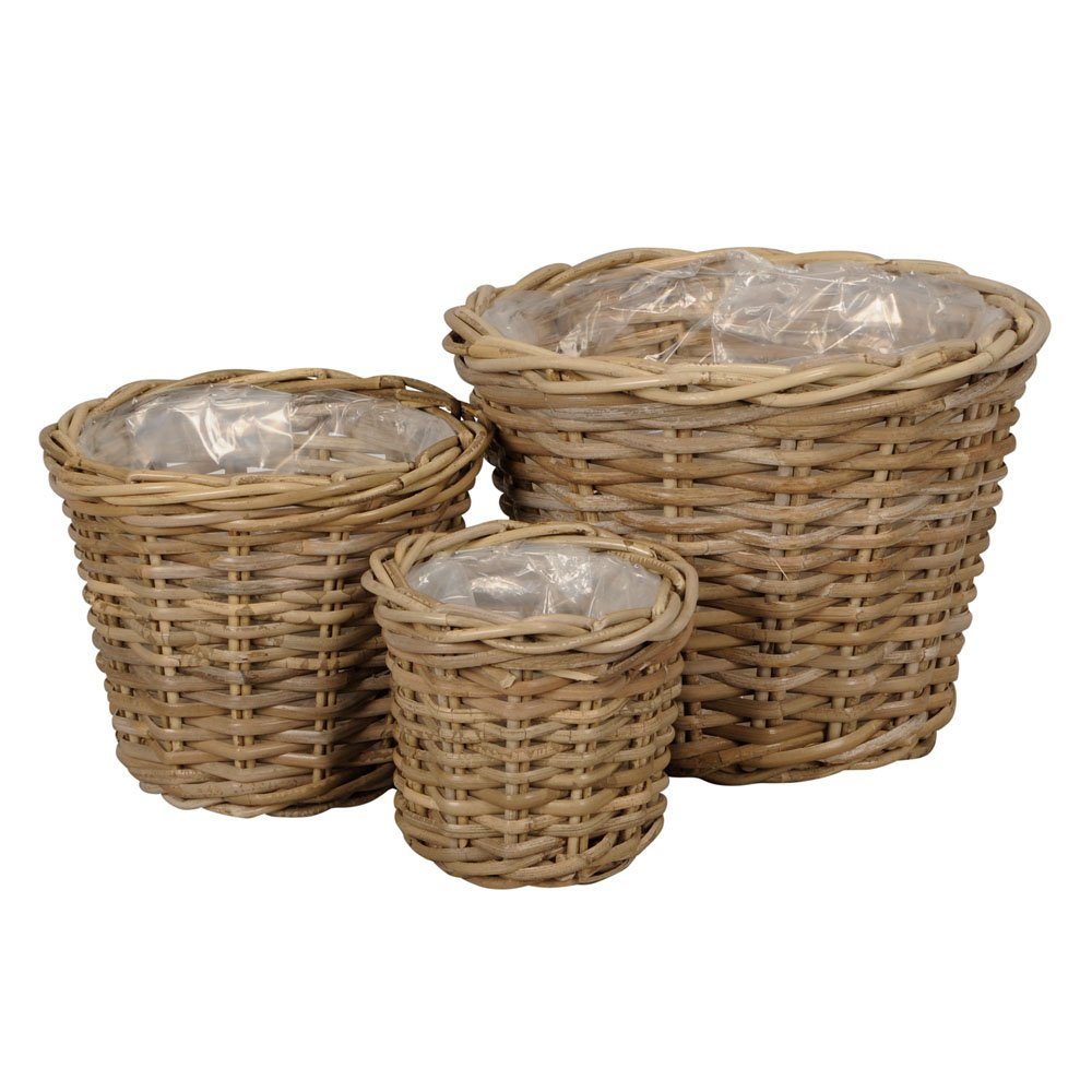 Blumentopf 3tlg. Pflanzkorb BASKET grau braun Rattankorb Kooboo Farmhouse Deko (3