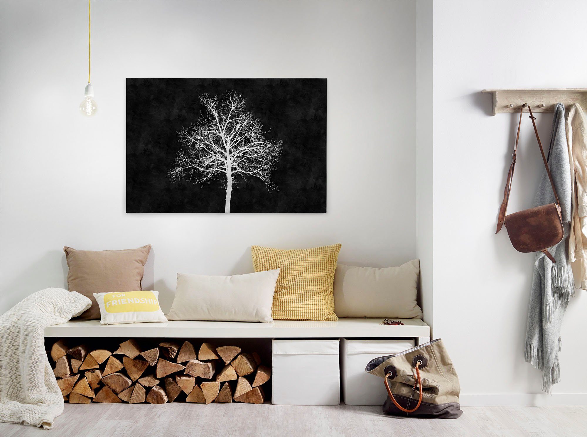 Schwarz-Weiß Création St), (1 A.S. Leinwandbild Keilrahmen Bild Baum Tafel blackboard,