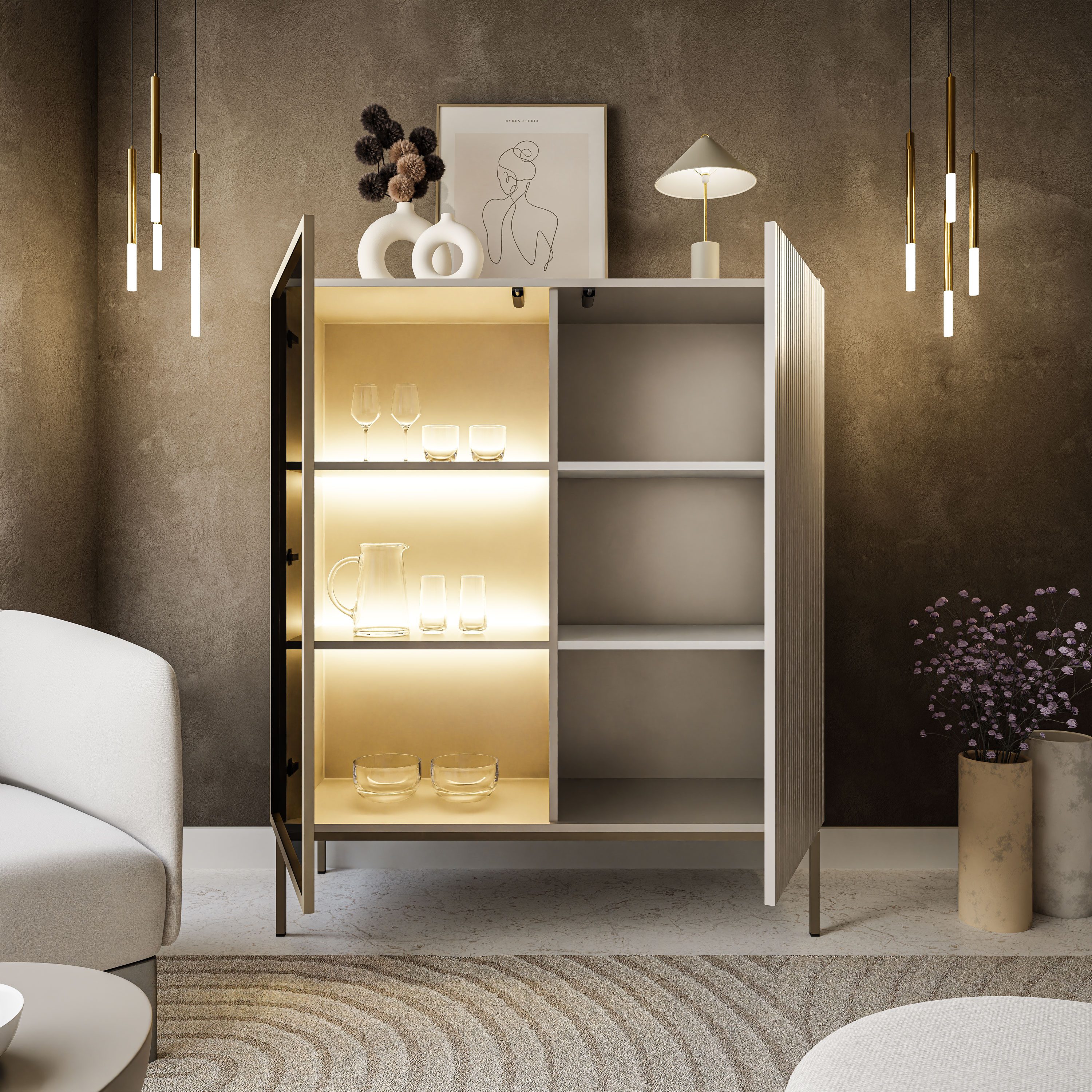 Lookway Vitrine ECLIPSE WT104 in Kaschmir mit LED Beleuchtung in Kaschmir