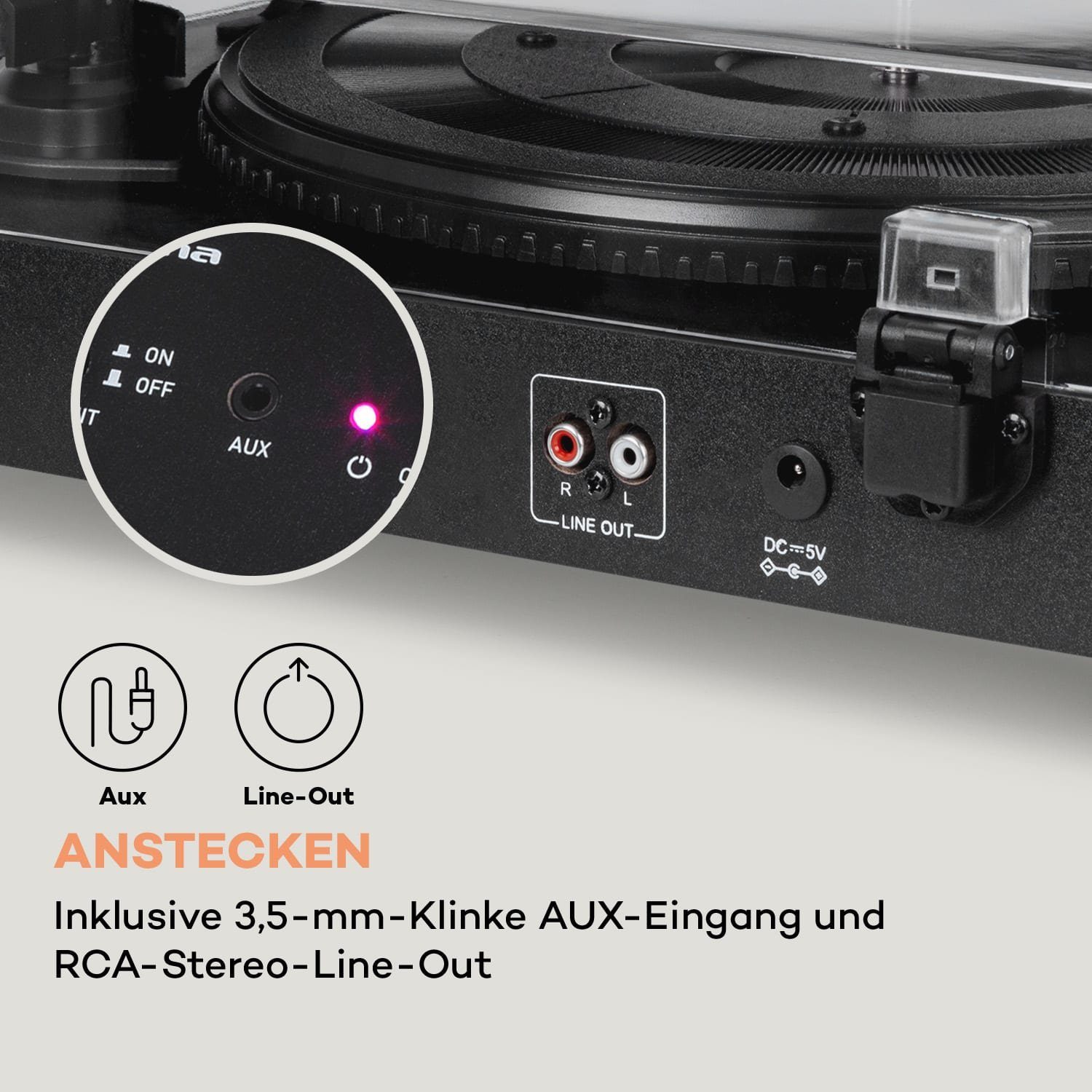 Plattenspieler Lautsprecher TT-Classic Vinyl (Riemenantrieb, mit Light Plattenspieler) Bluetooth, Auna Schallplattenspieler