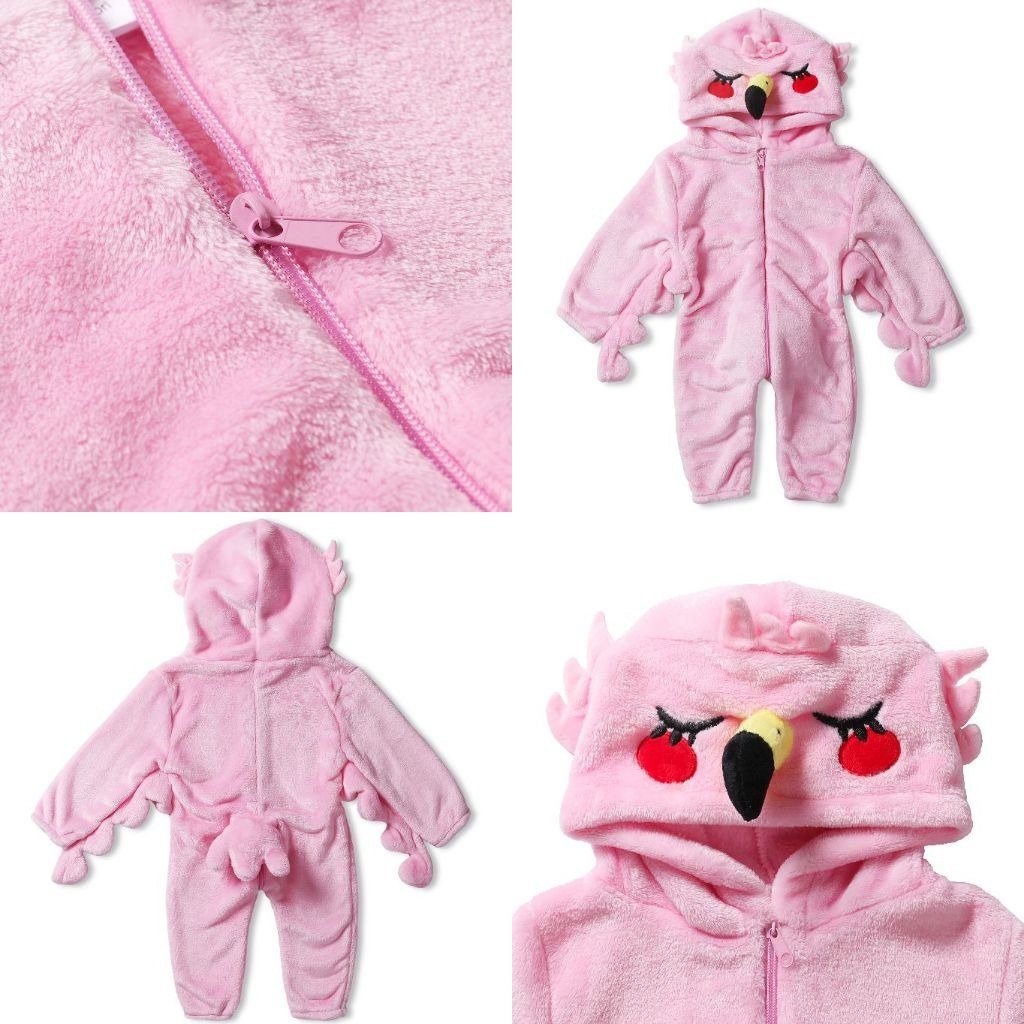 Corimori Strampler Baby Onesie Dino, Einhorn, "Tiffany" Drache, (rosa) Panda, Flamingo Fuchs, Fasching Jumpsuit 60-90cm, Faultier, Flamingo für Strampler, Größen Kostüm, Pinguin, (1-tlg) der